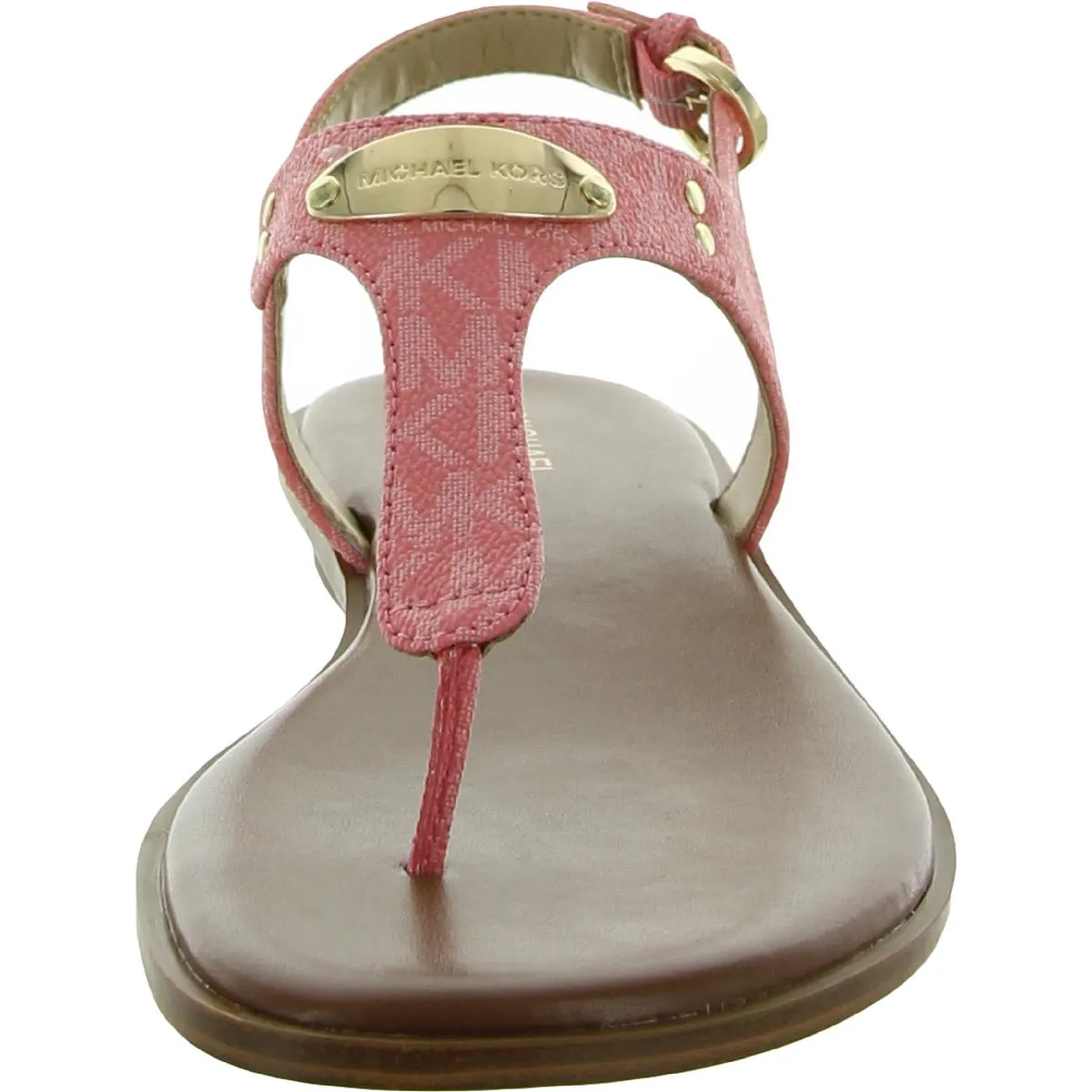 MK Plate Womens Coated Canvas Logo Thong Sandals