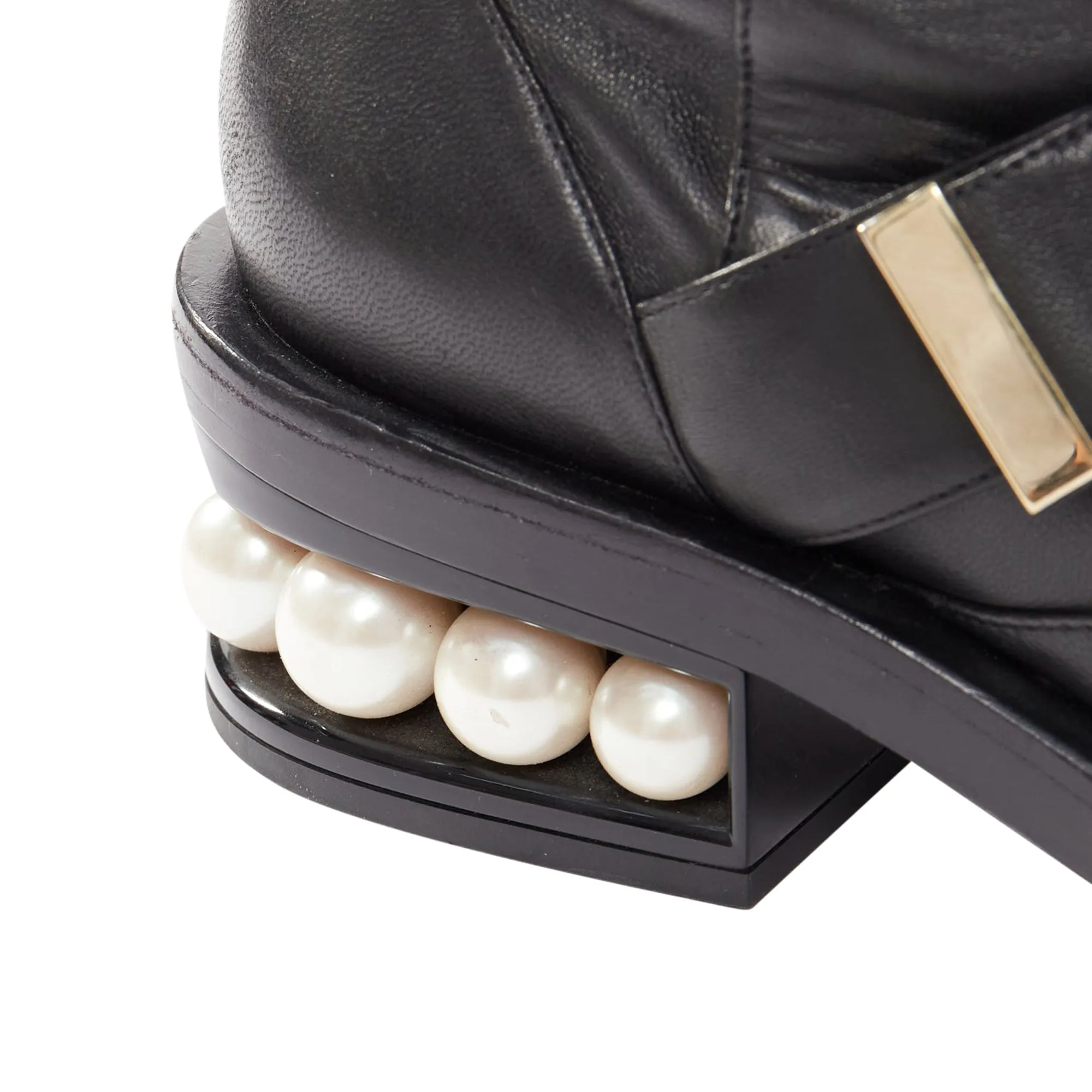 Nicolas Kirkwood pearl embellished heel knitee high boots