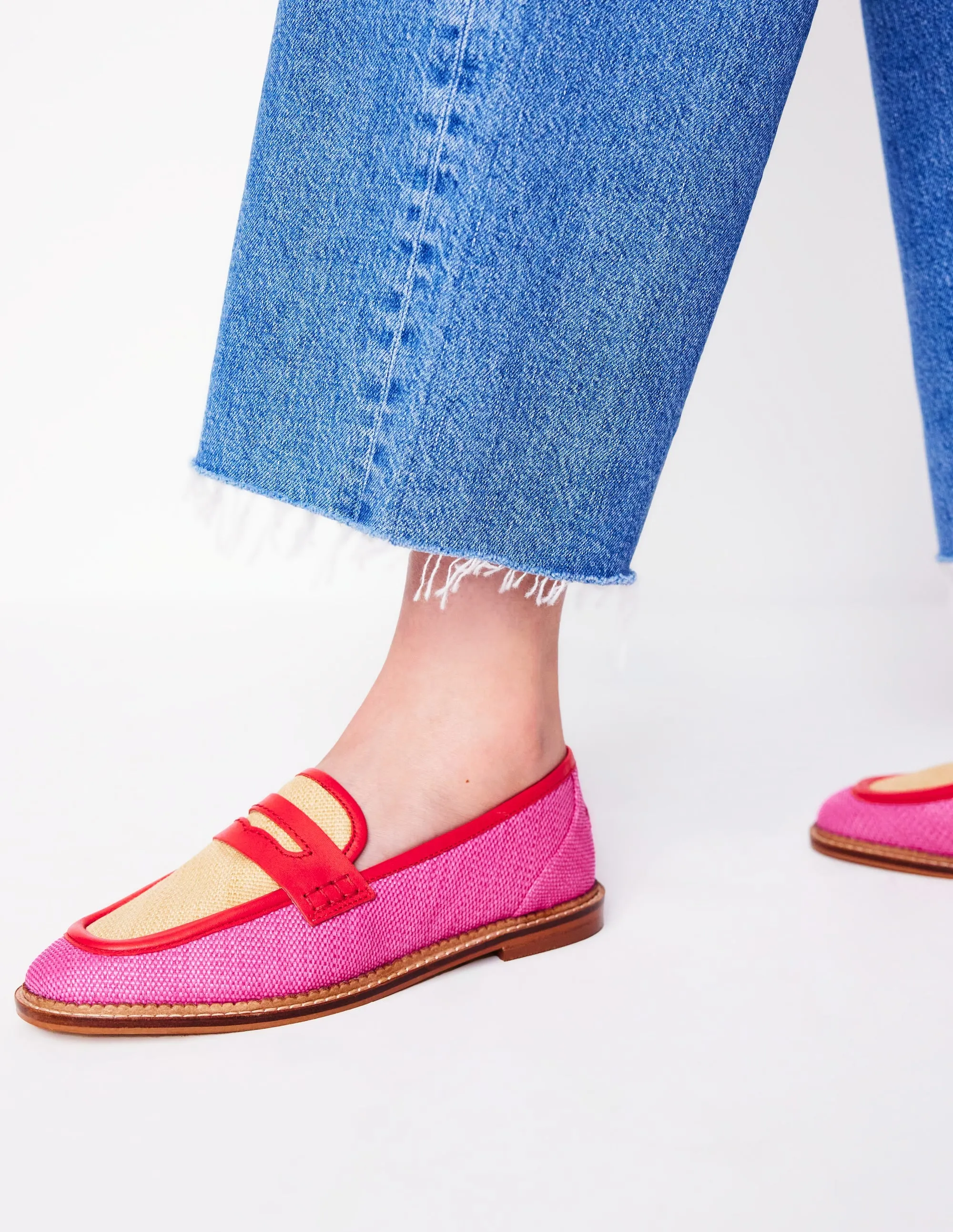Nya Penny Loafers-Pink/Natural Colourblock