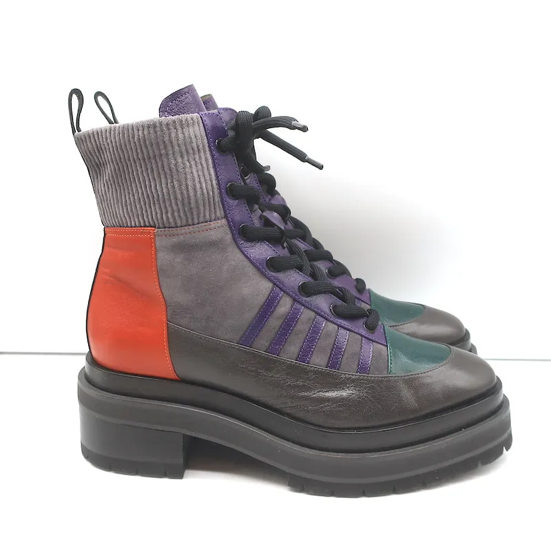 Pierre Hardy Platform Lace-Up Ankle Boots Nevada Gray Suede & Leather Size 41