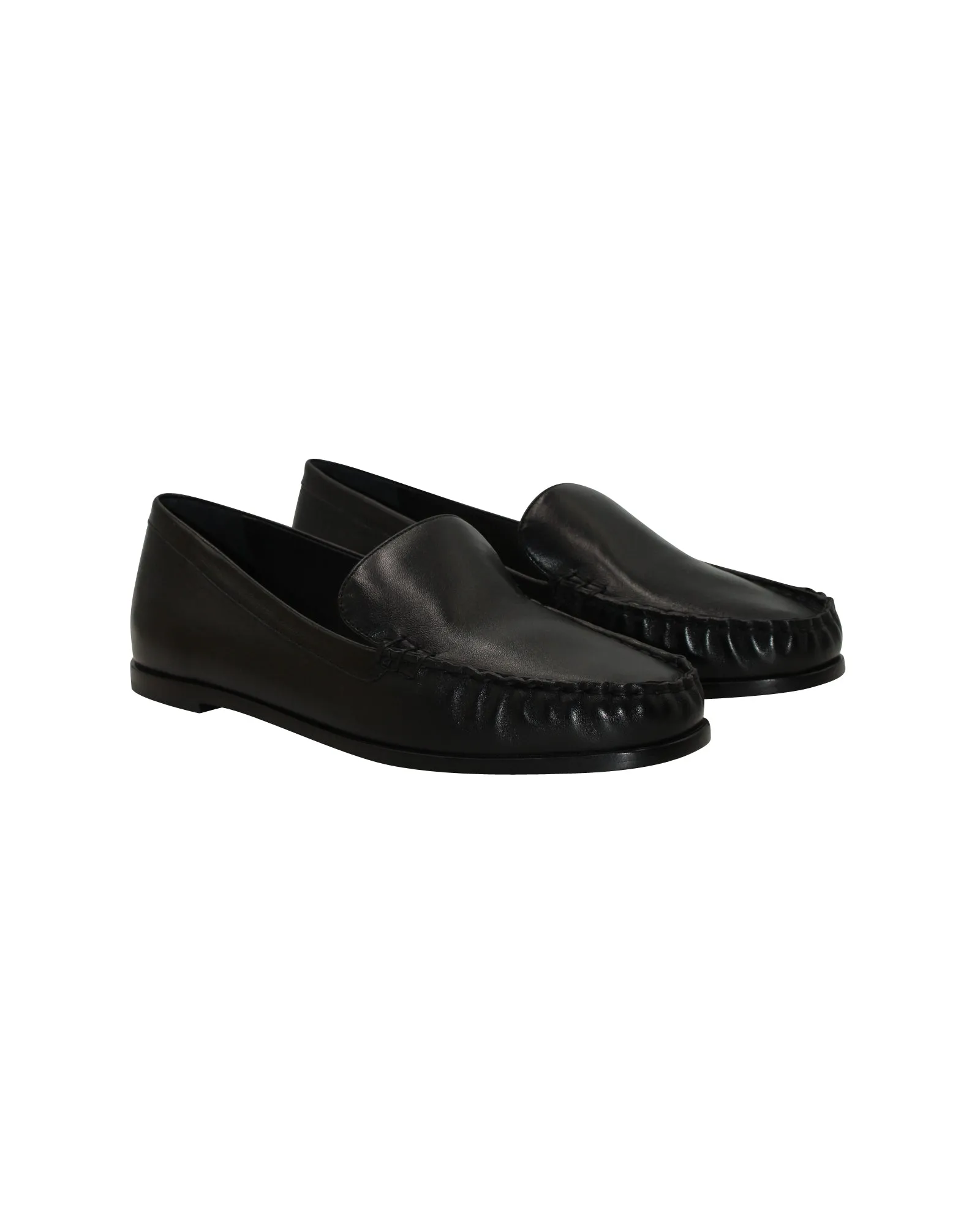 Porte & Paire Round Toe Loafers in Black Leather