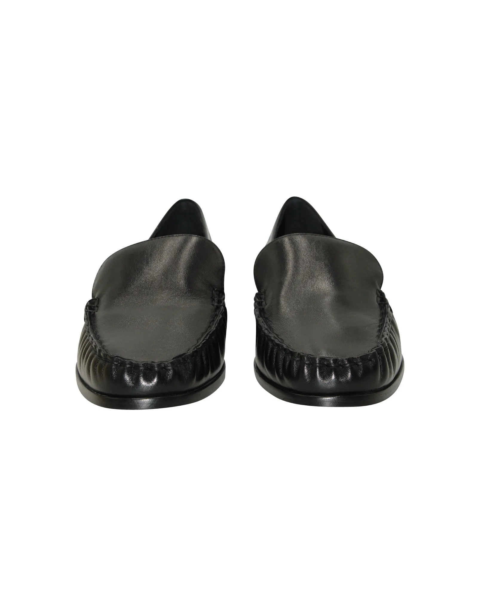 Porte & Paire Round Toe Loafers in Black Leather