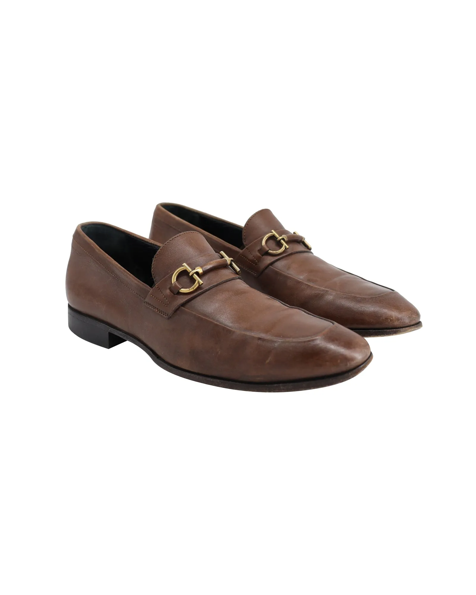 Salvatore Ferragamo Scarlet Loafers in Brown Leather