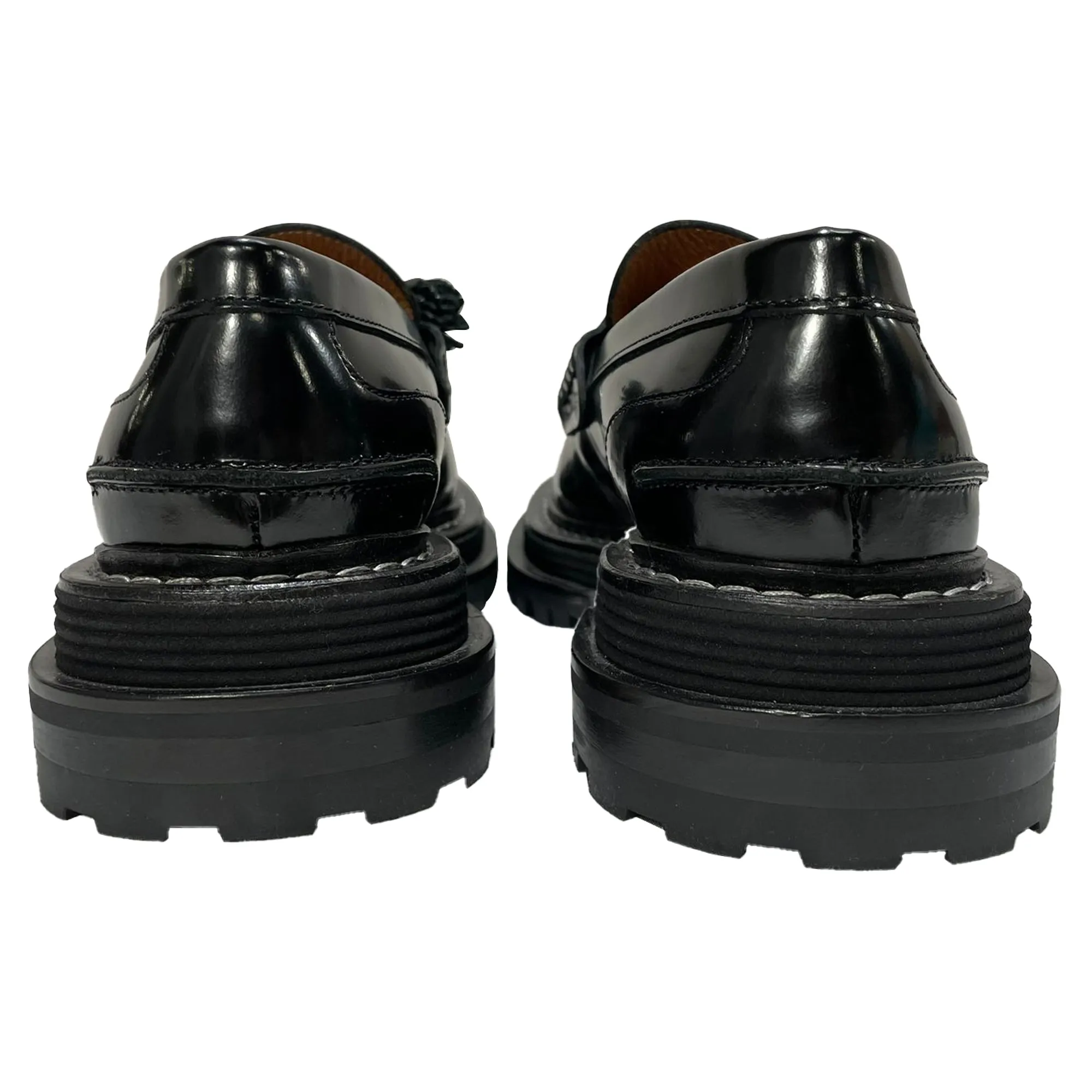 Sandro Paris Iron Tassel Detail Chunky Loafers in Black Leather