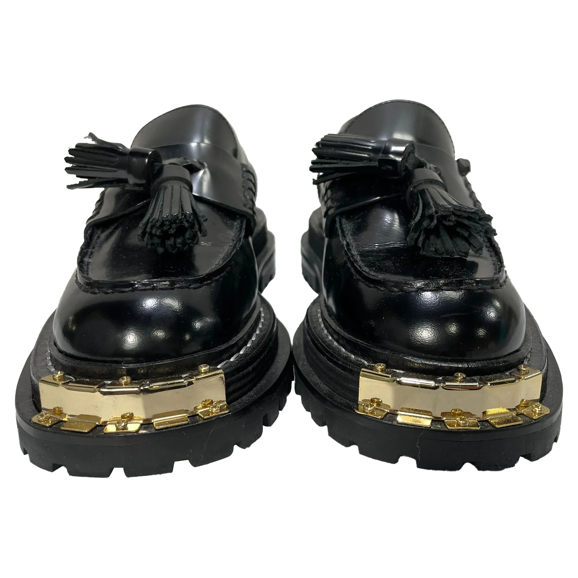 Sandro Paris Iron Tassel Detail Chunky Loafers in Black Leather
