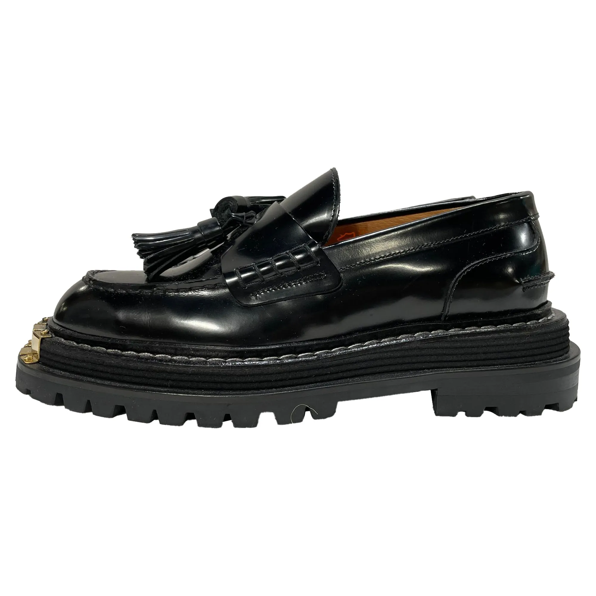 Sandro Paris Iron Tassel Detail Chunky Loafers in Black Leather