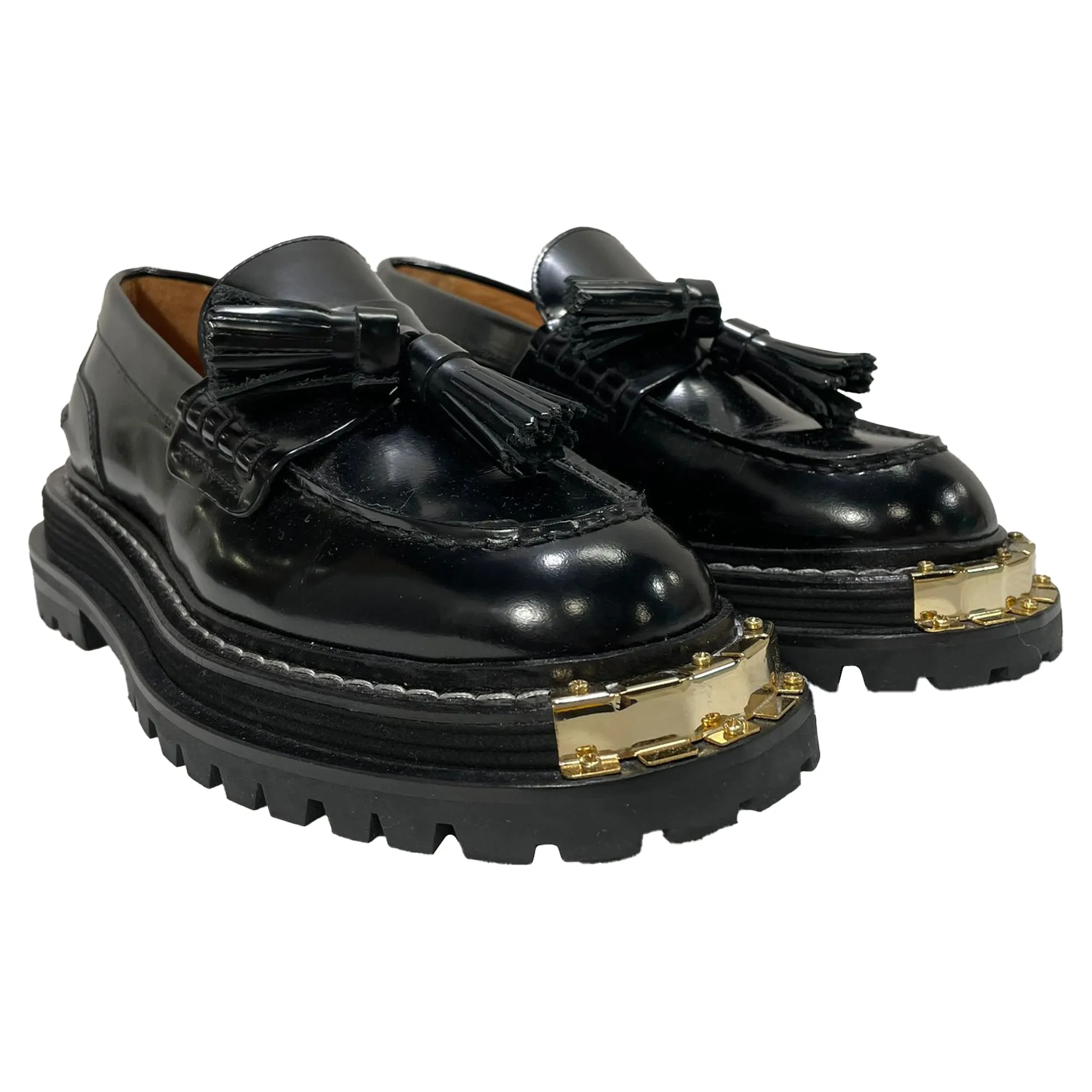 Sandro Paris Iron Tassel Detail Chunky Loafers in Black Leather