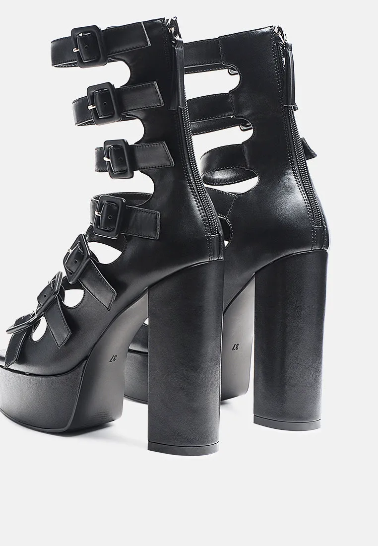 sarouchi caged high heel buckled sandals