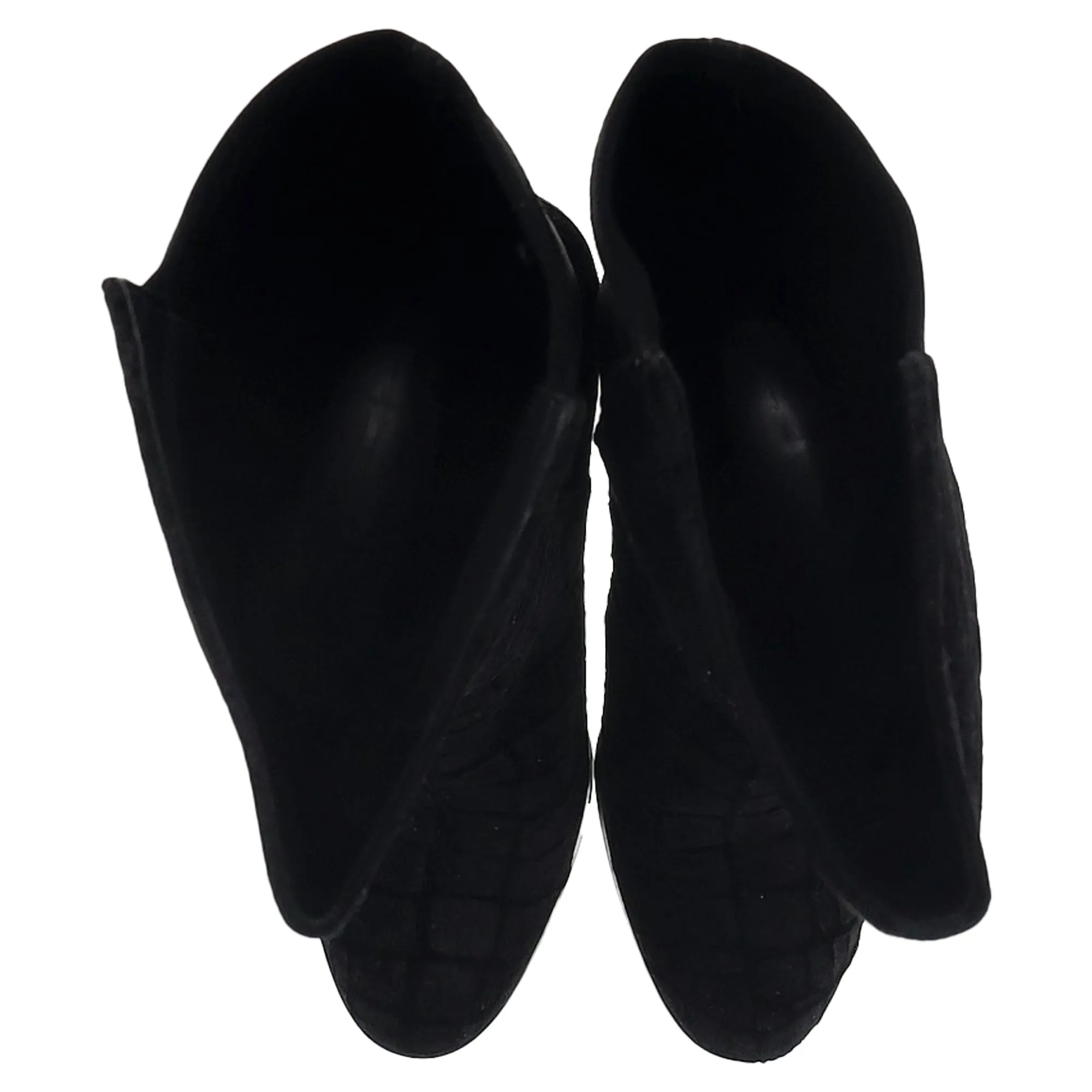 Stuart Weitzman Crocodile-Embossed Knee-High Heeled Boots in Black Velvet