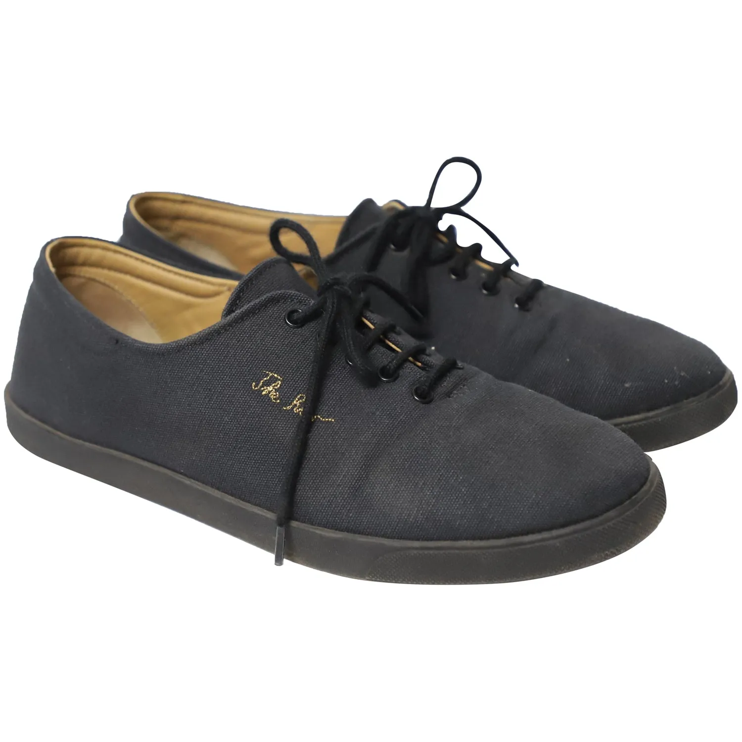 The Row Dean Embroidered Sneakers in Black Canvas