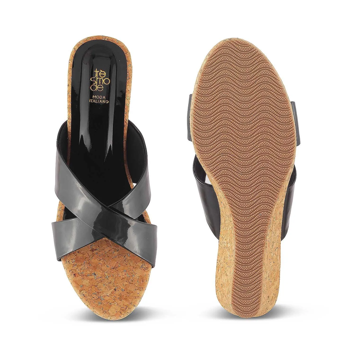 The Simi Black Women's Dress Wedge Sandals Tresmode