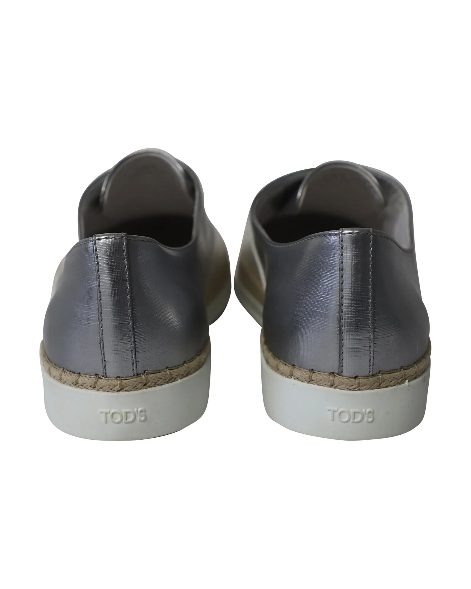Tod's Francesina Espadrille Slip On Sneakers in Silver/White Leather