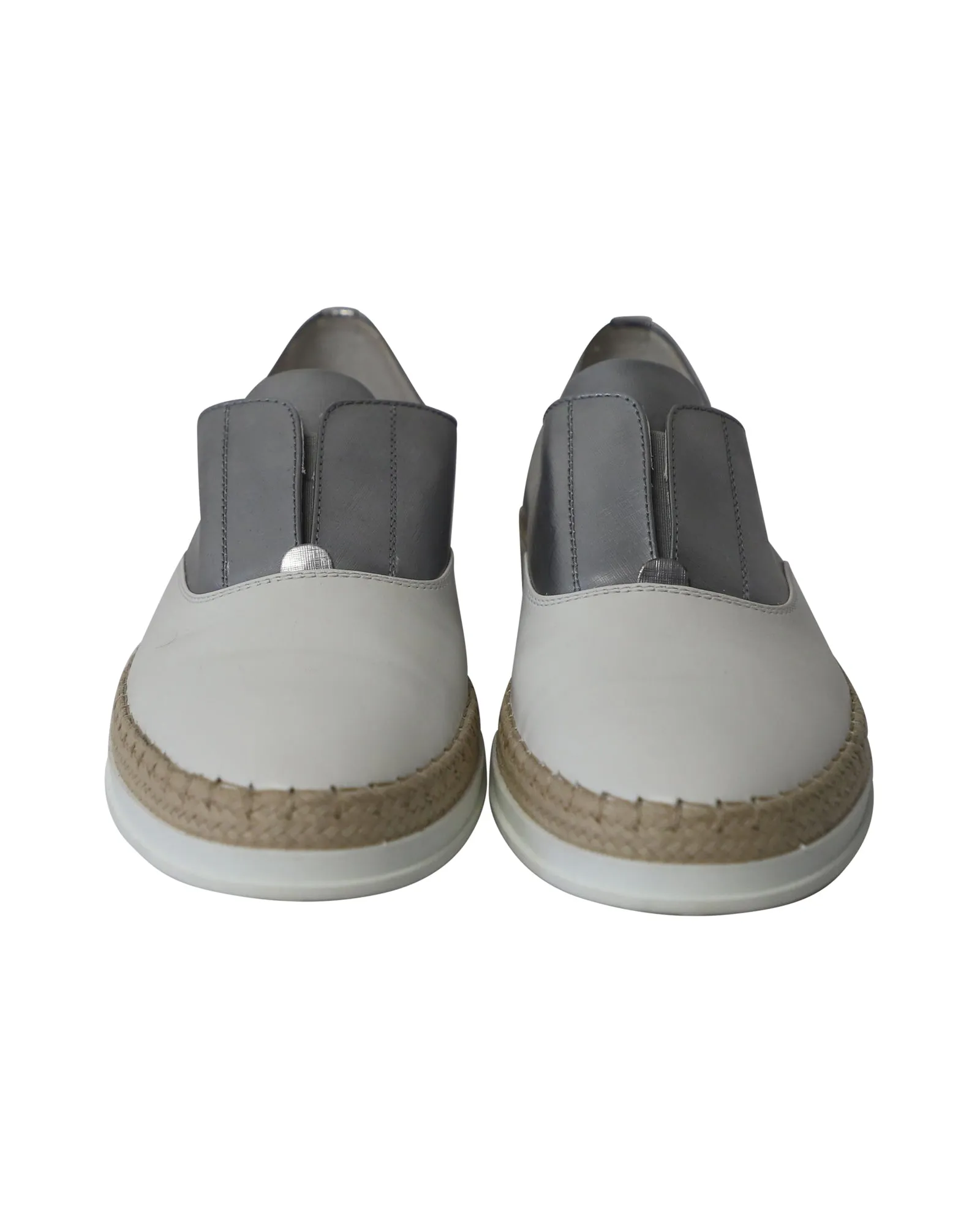 Tod's Francesina Espadrille Slip On Sneakers in Silver/White Leather