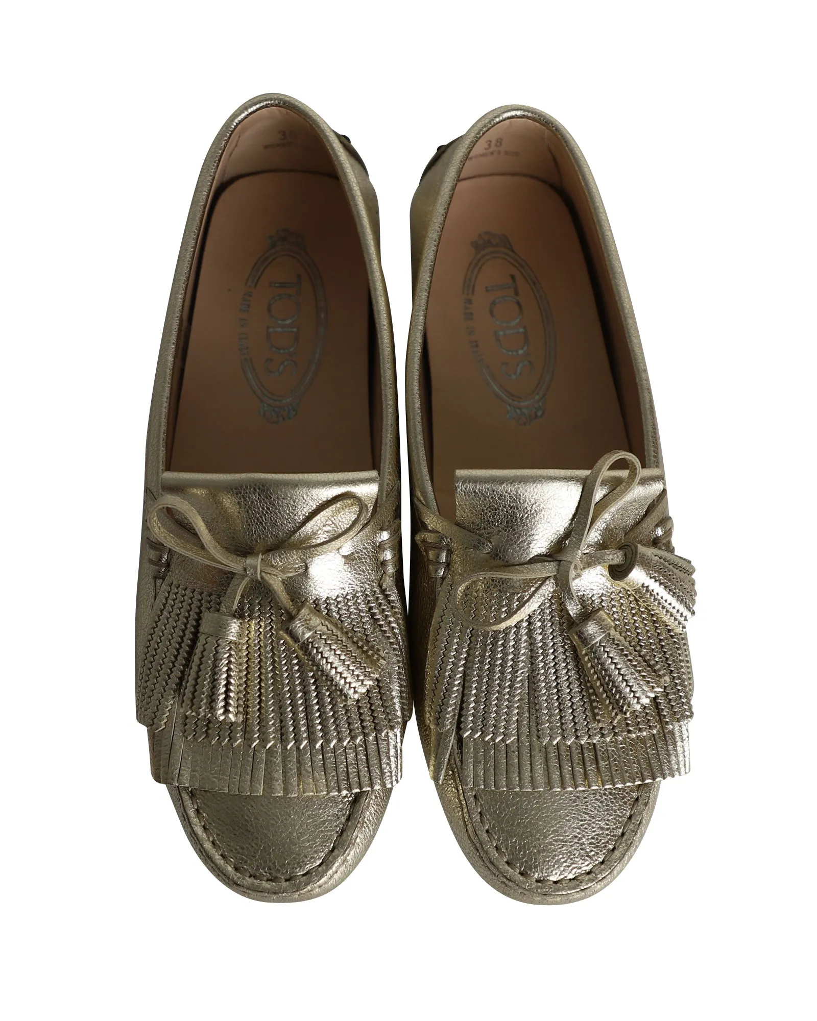 Tod's Fringed Loafers in Gold Leather