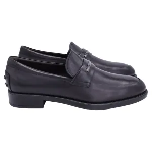Tod's Logo Plague Slip-On Loafers in Black Calfskin Leather
