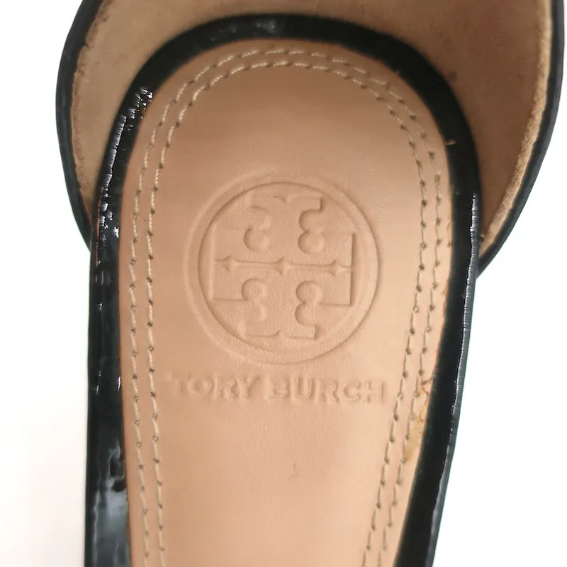 Tory Burch Cecile Sandals Black Patent Leather Size 8 Ankle Strap Heels