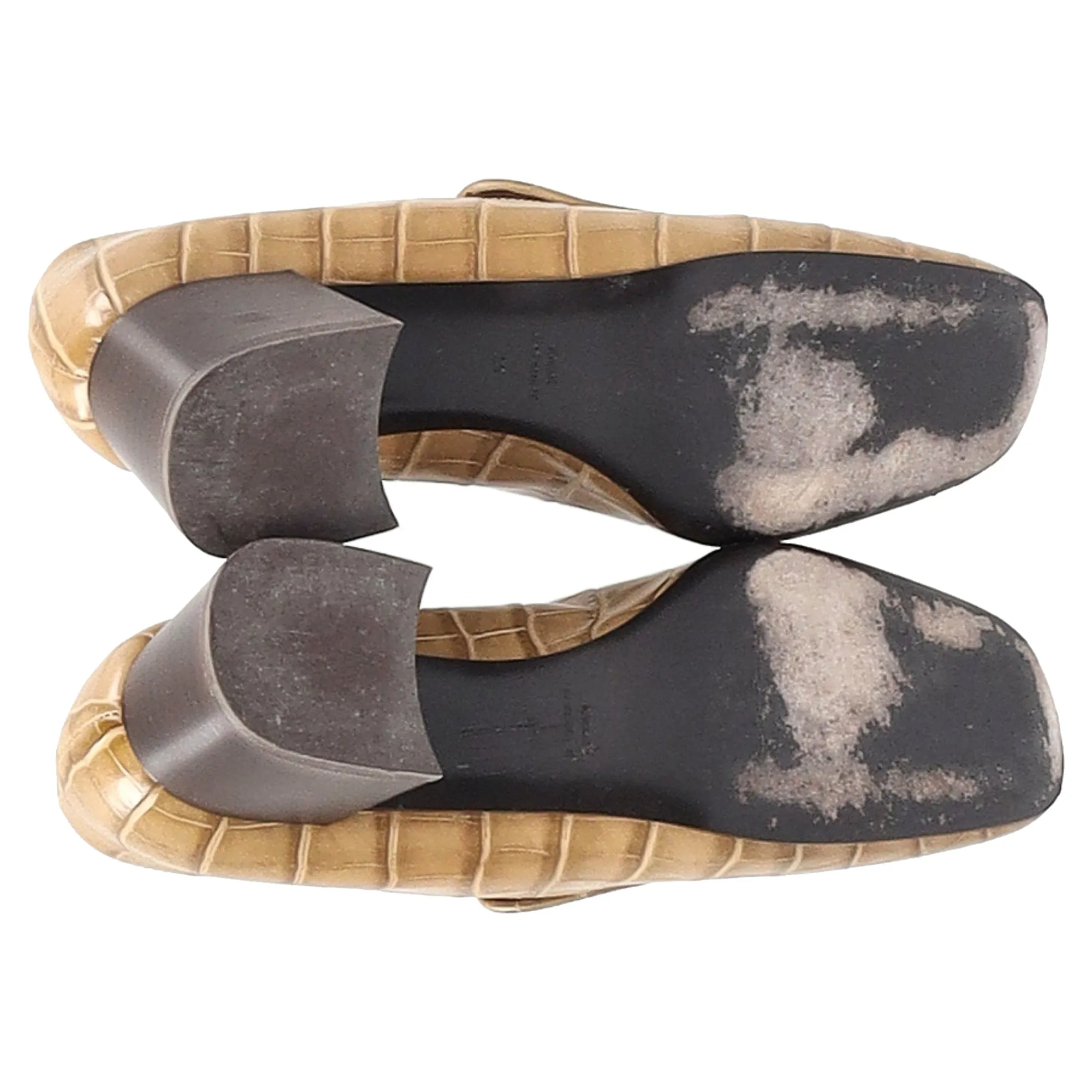 Tot��me Crocodile-Embossed Loafer Pumps in Brown Cowhide Leather