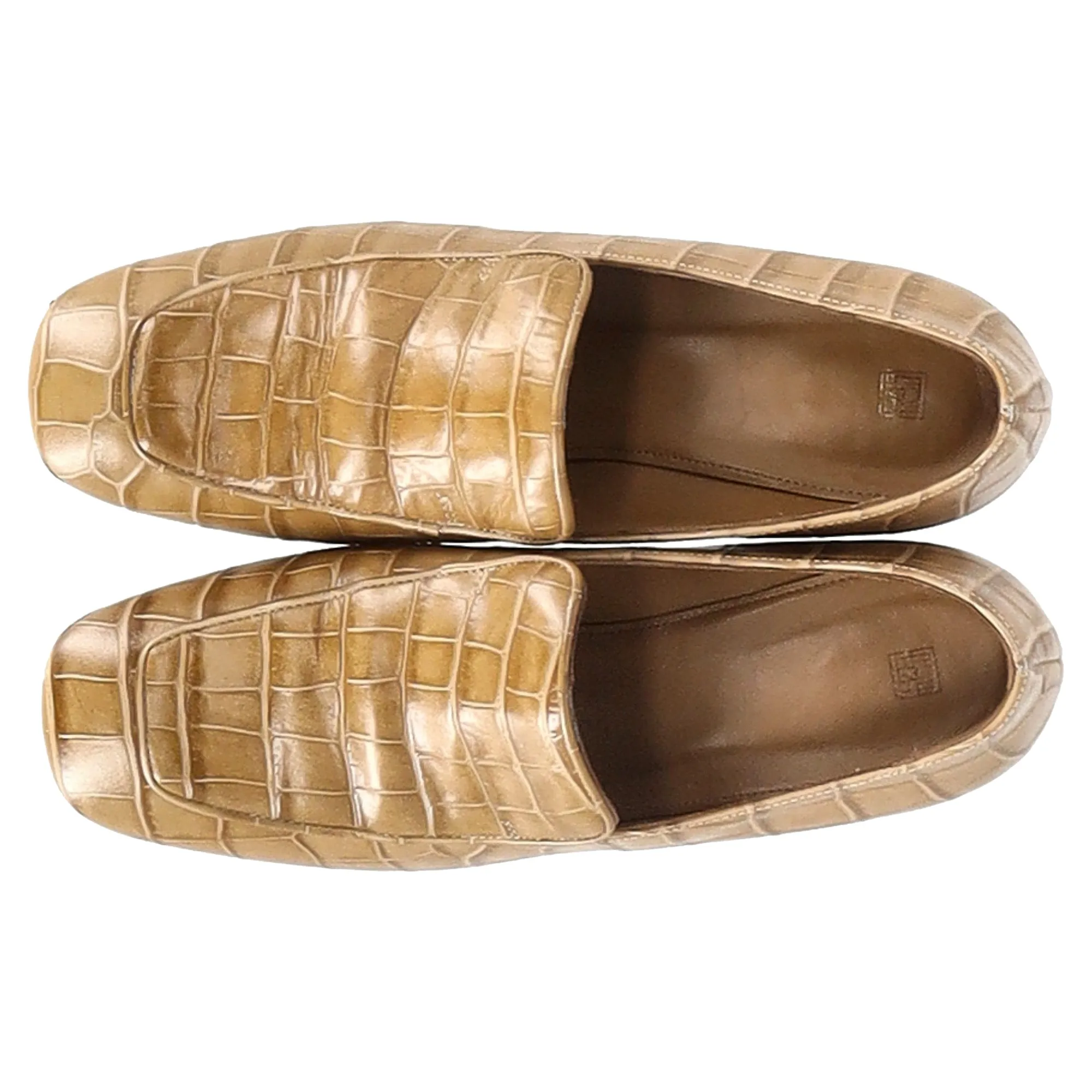 Tot��me Crocodile-Embossed Loafer Pumps in Brown Cowhide Leather