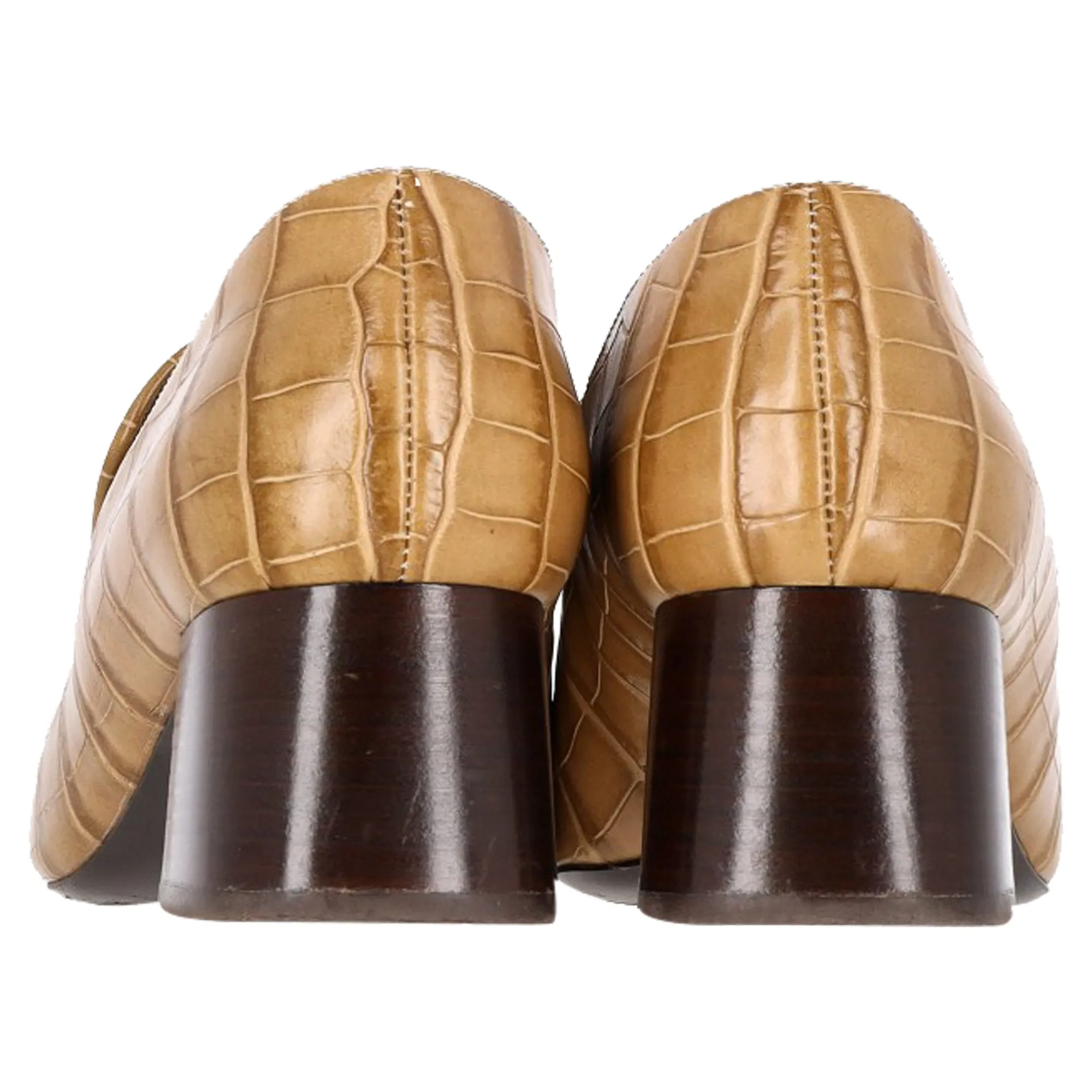 Tot��me Crocodile-Embossed Loafer Pumps in Brown Cowhide Leather