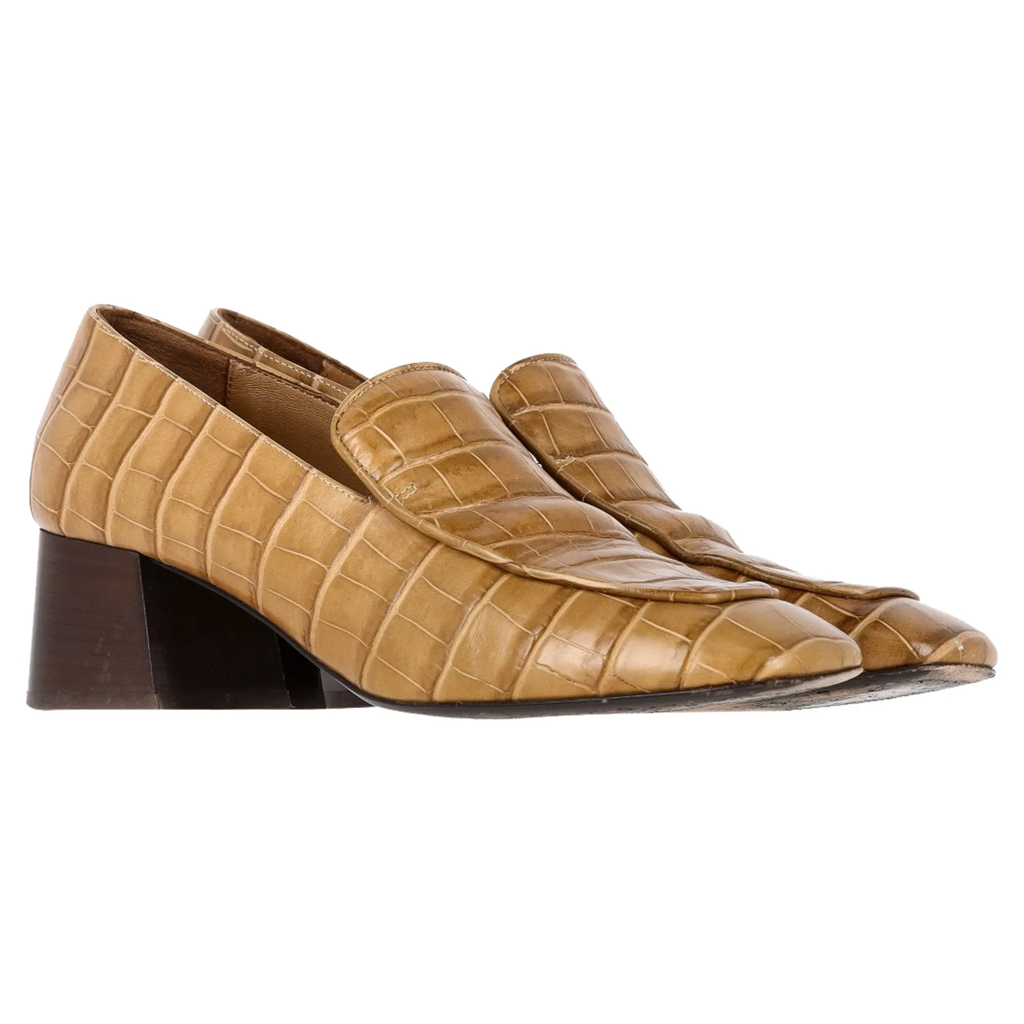 Tot��me Crocodile-Embossed Loafer Pumps in Brown Cowhide Leather