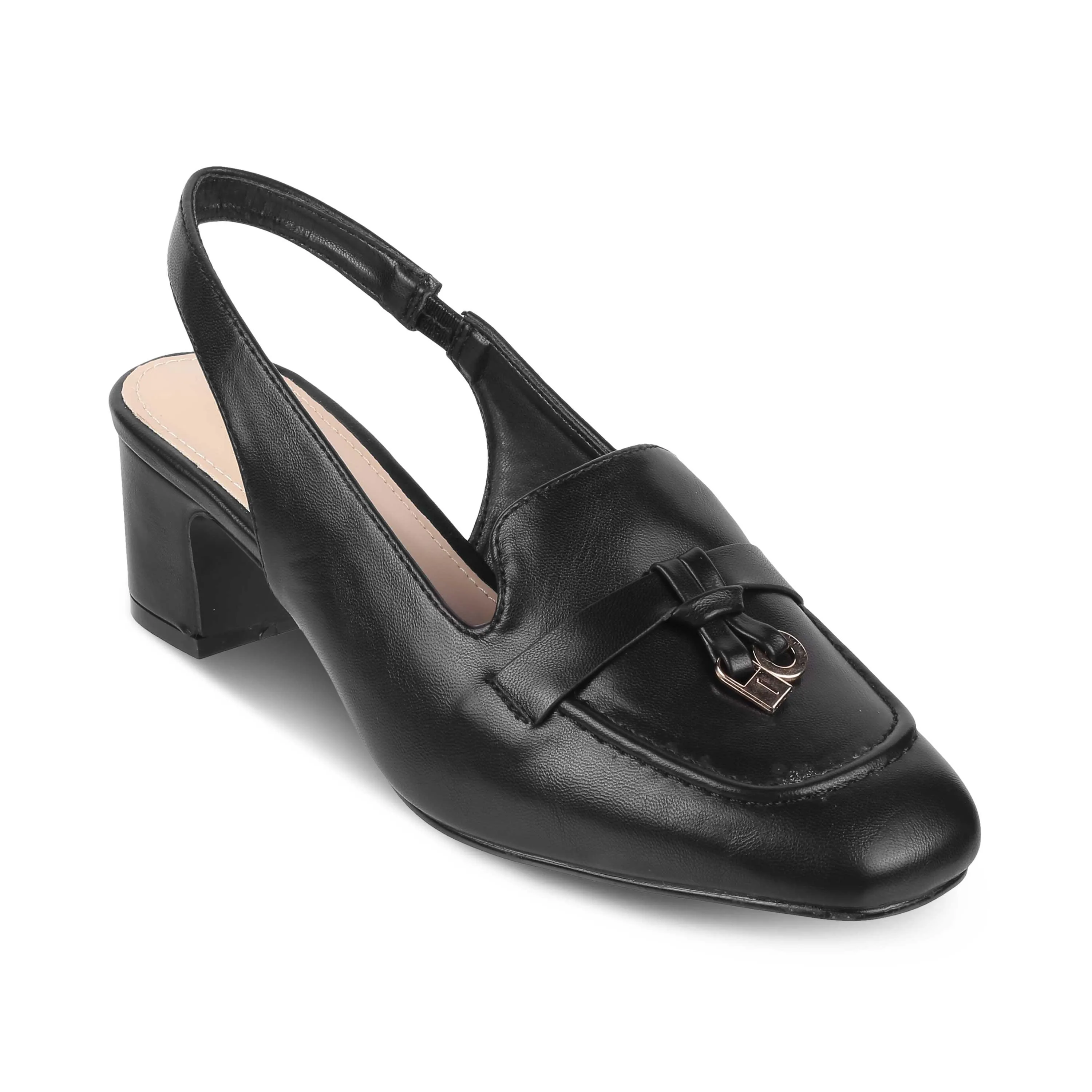 Tresmode Niso Black Women's Dress Slingback Block Heel Sandals