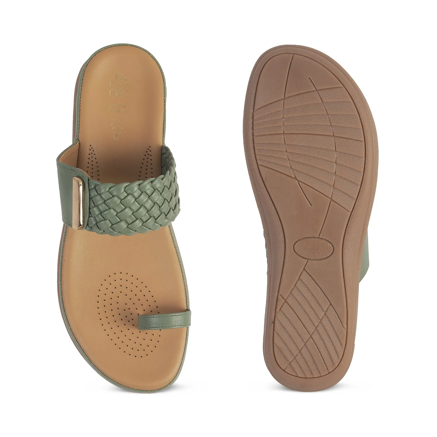 Tresmode Rauma Green Women's Casual Platform Flats