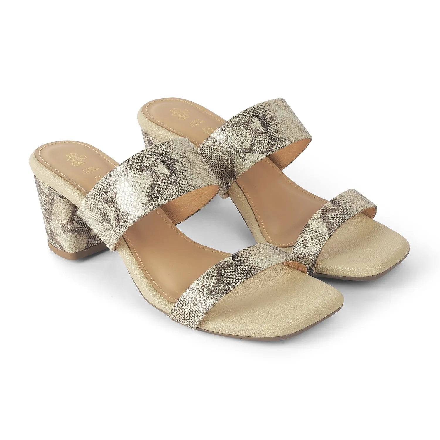 Tresmode Rentu Gold Women's Dress Block Heel Sandals