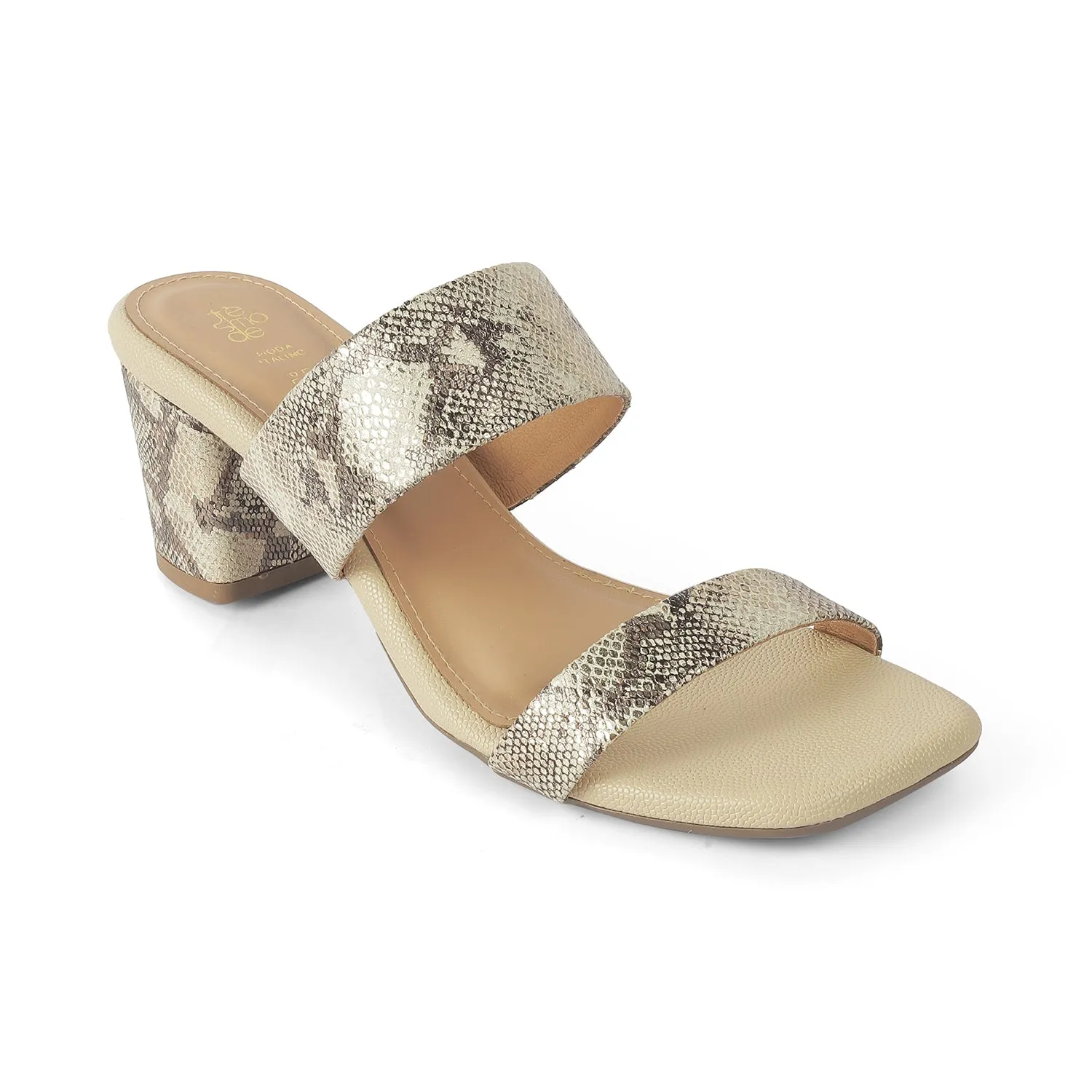 Tresmode Rentu Gold Women's Dress Block Heel Sandals