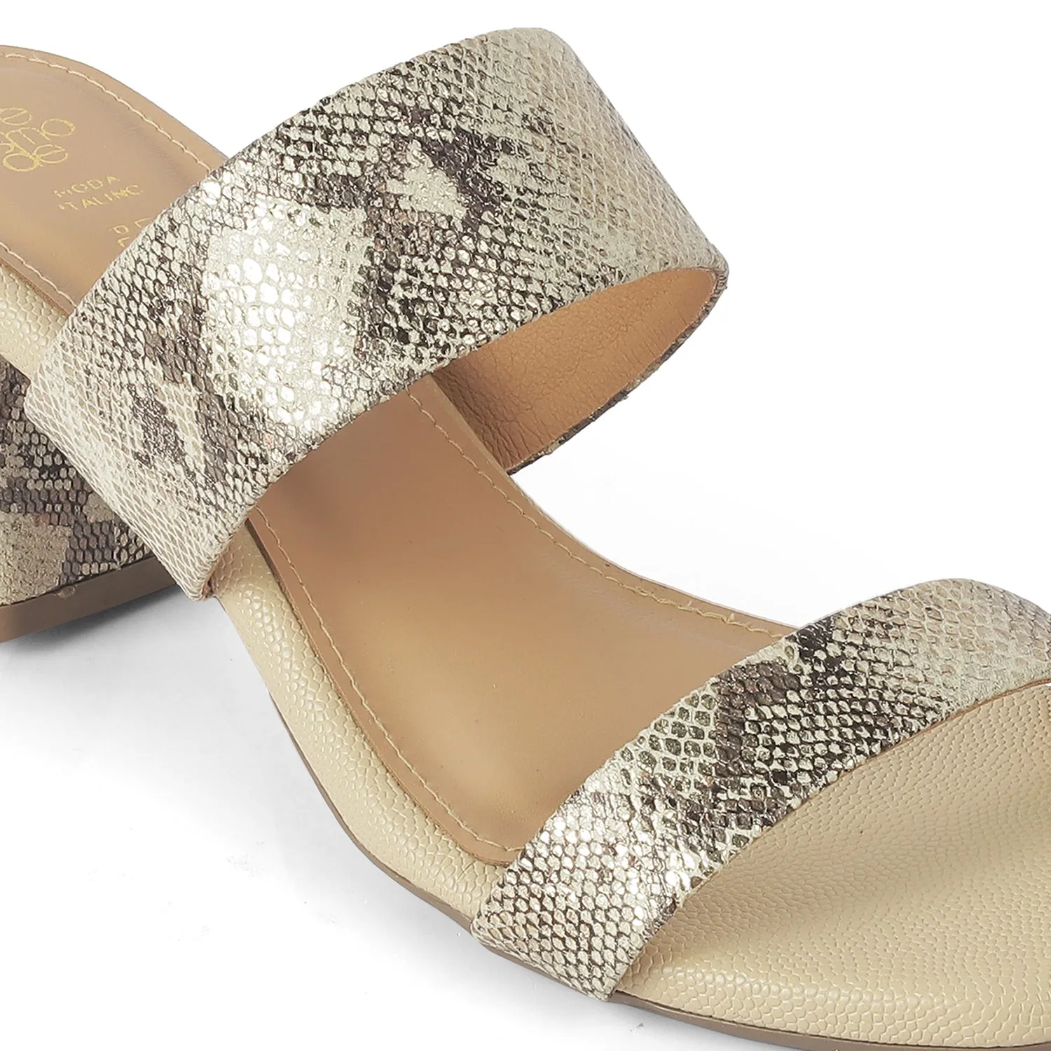 Tresmode Rentu Gold Women's Dress Block Heel Sandals