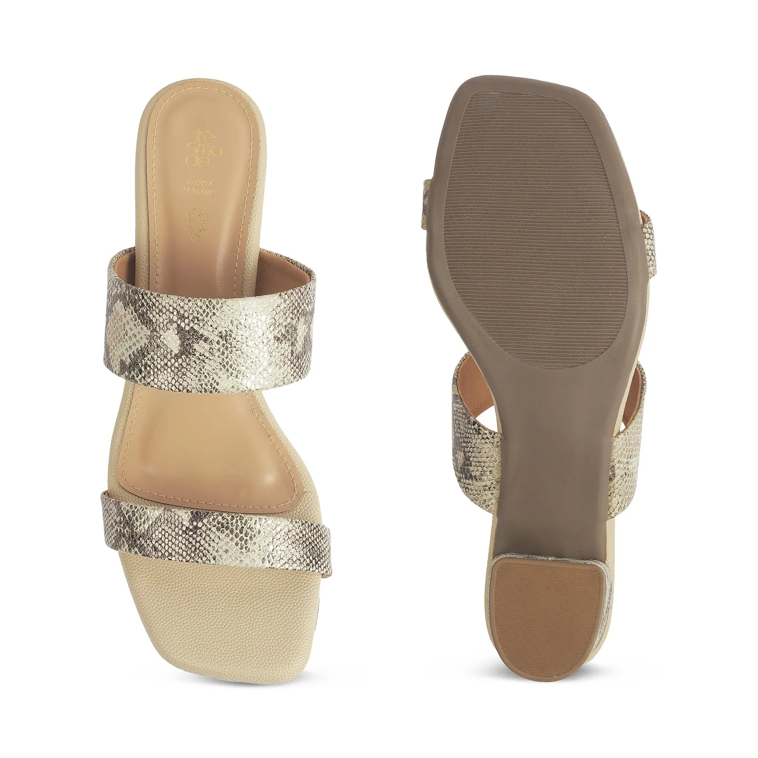 Tresmode Rentu Gold Women's Dress Block Heel Sandals