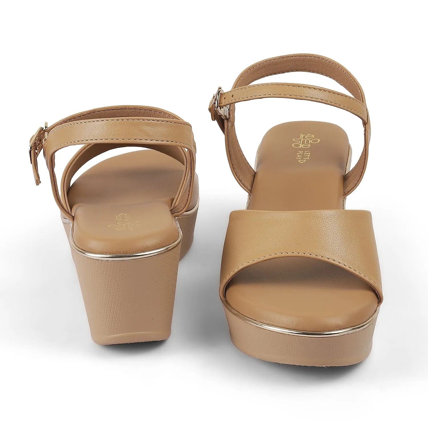 Tresmode Sini Beige Women's Dress Wedge Sandals