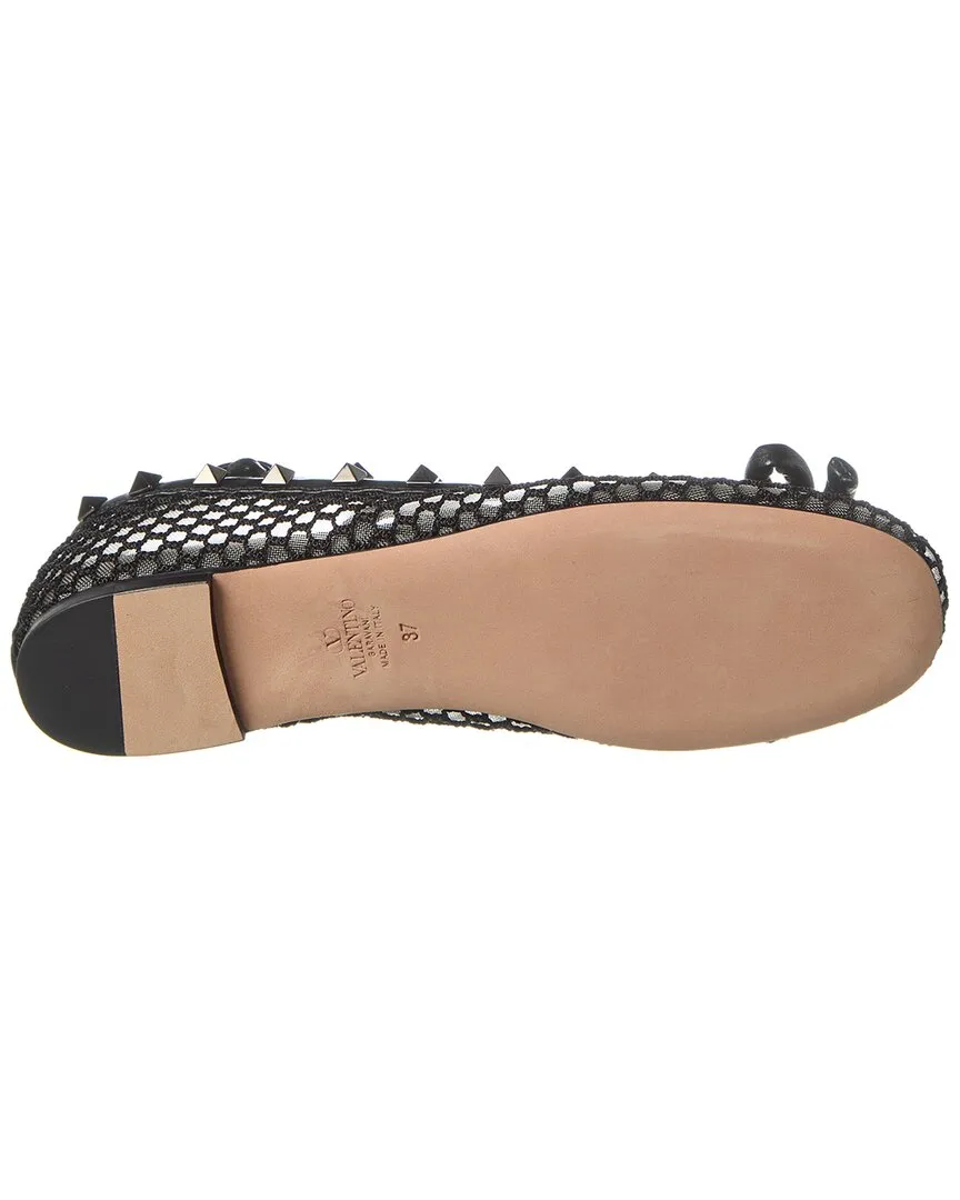 Valentino Rockstud Mesh & Leather Ballerina Flat