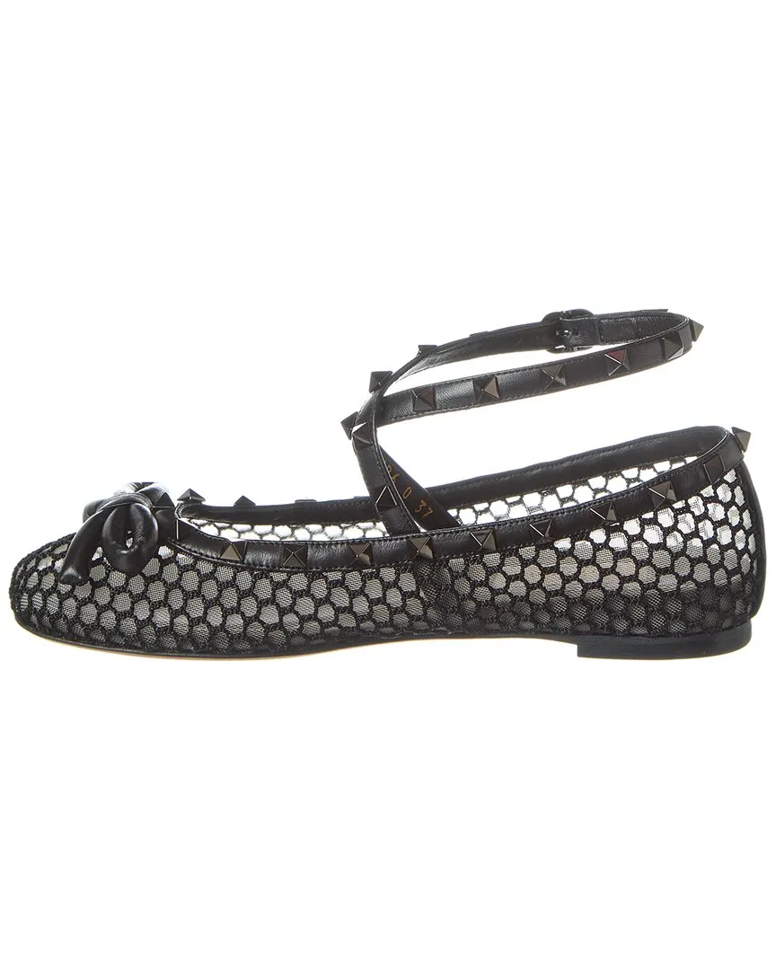 Valentino Rockstud Mesh & Leather Ballerina Flat