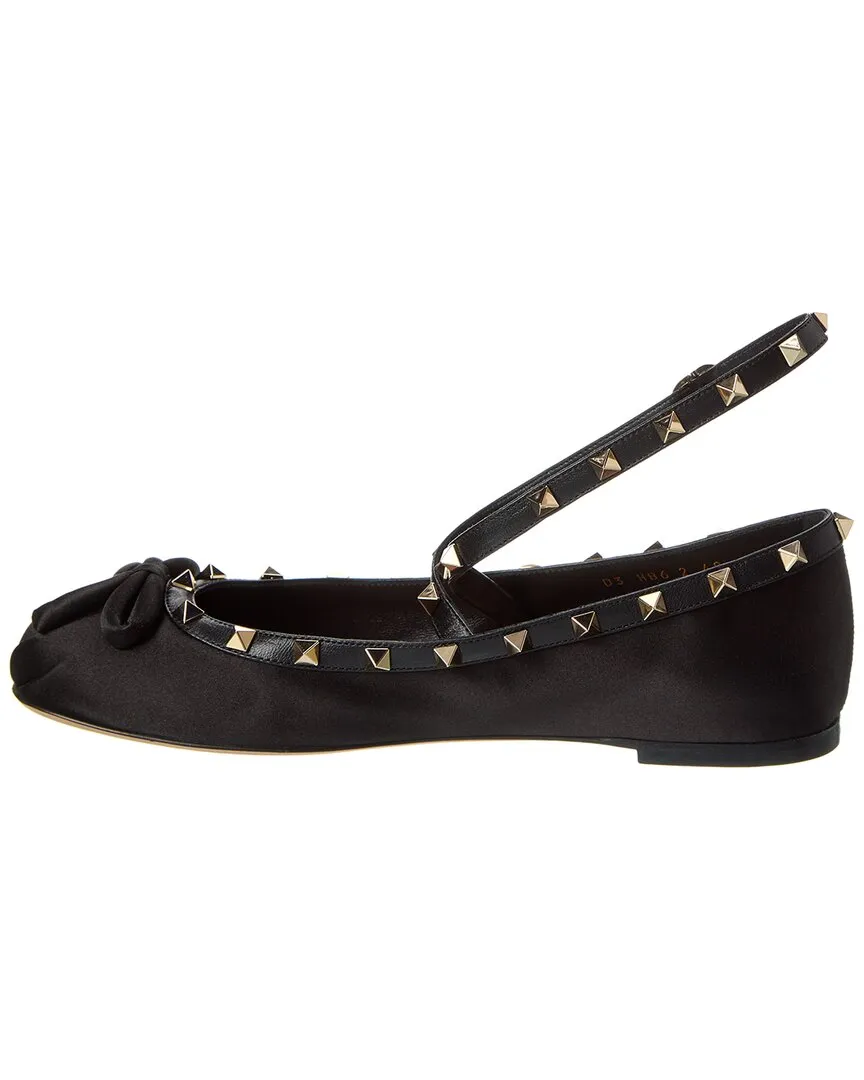 Valentino Rockstud Satin & Leather Flat
