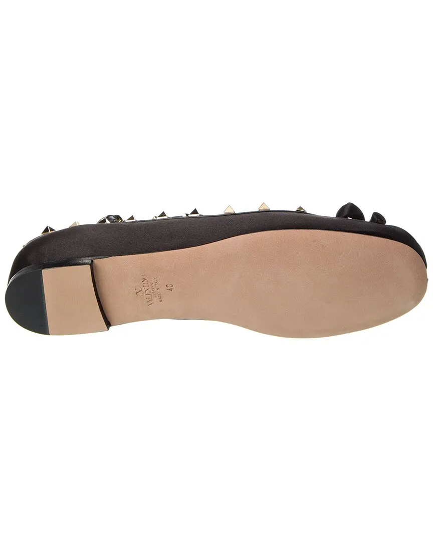 Valentino Rockstud Satin & Leather Flat