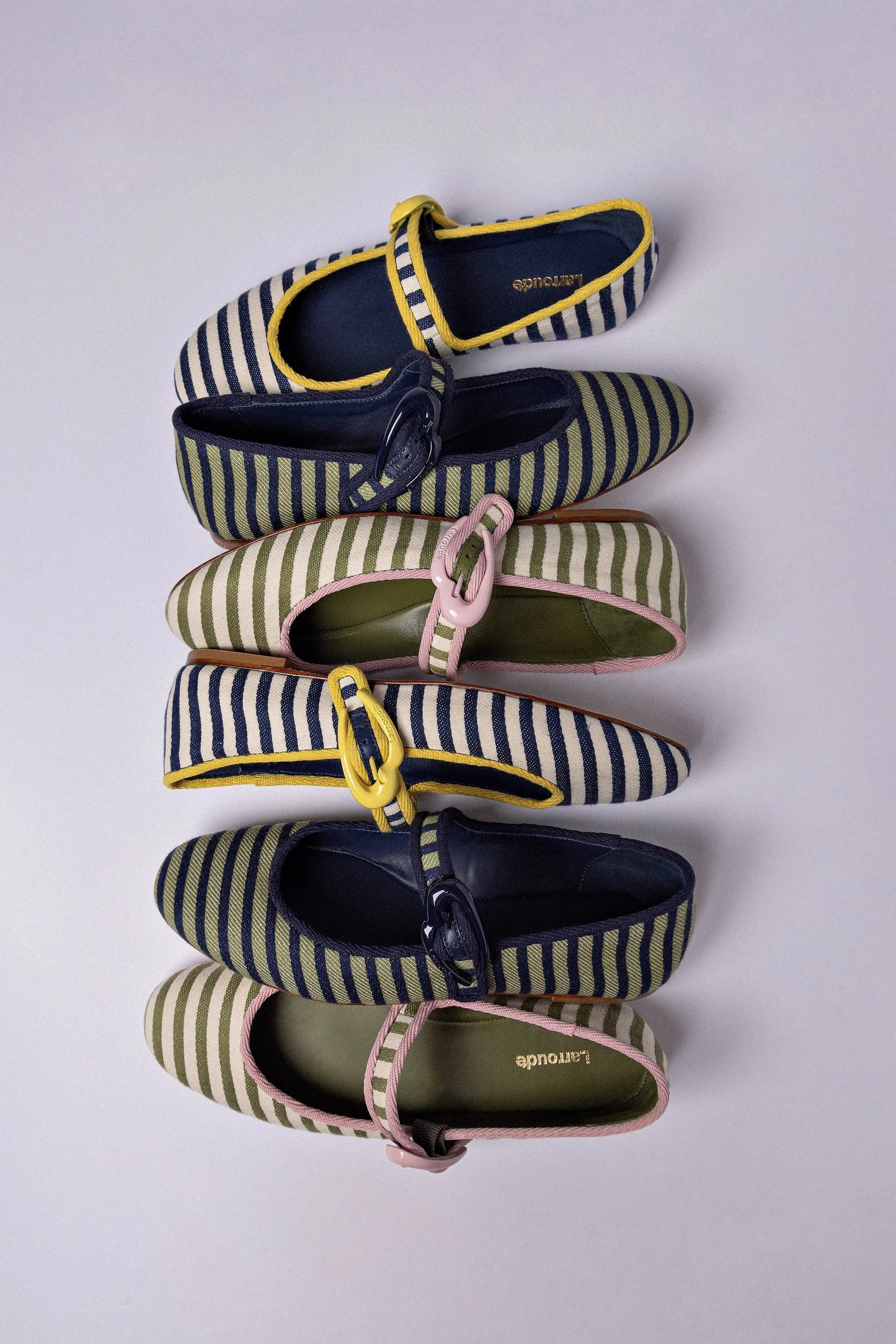 Verona Ballet Flat In Egyptian Blue Striped Fabric and Navy Trimming
