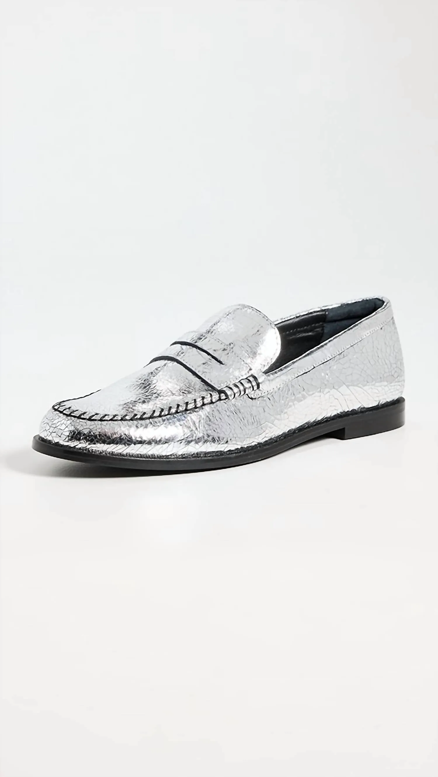 Women's Blanket Stitch Loafers In Pale Pewter Leather