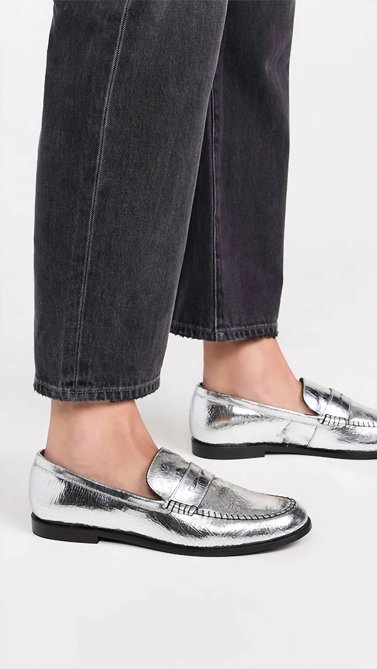 Women's Blanket Stitch Loafers In Pale Pewter Leather