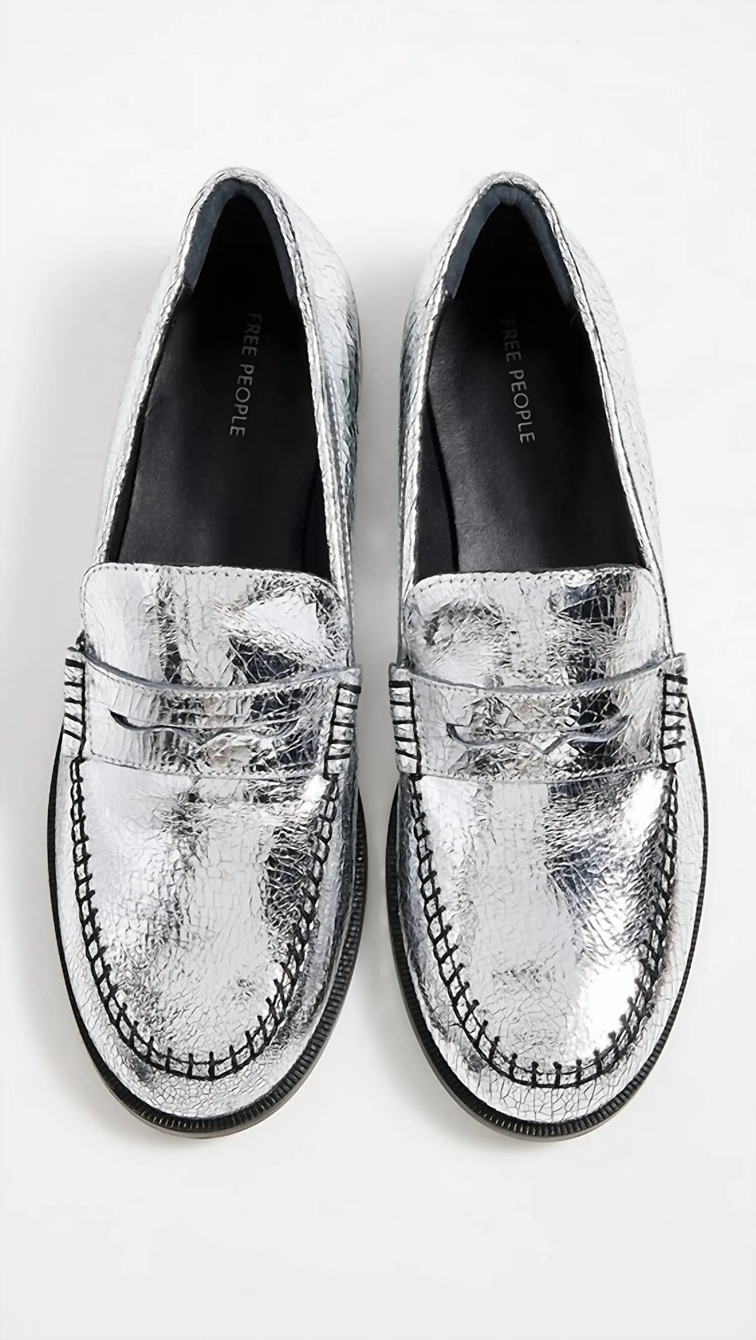 Women's Blanket Stitch Loafers In Pale Pewter Leather