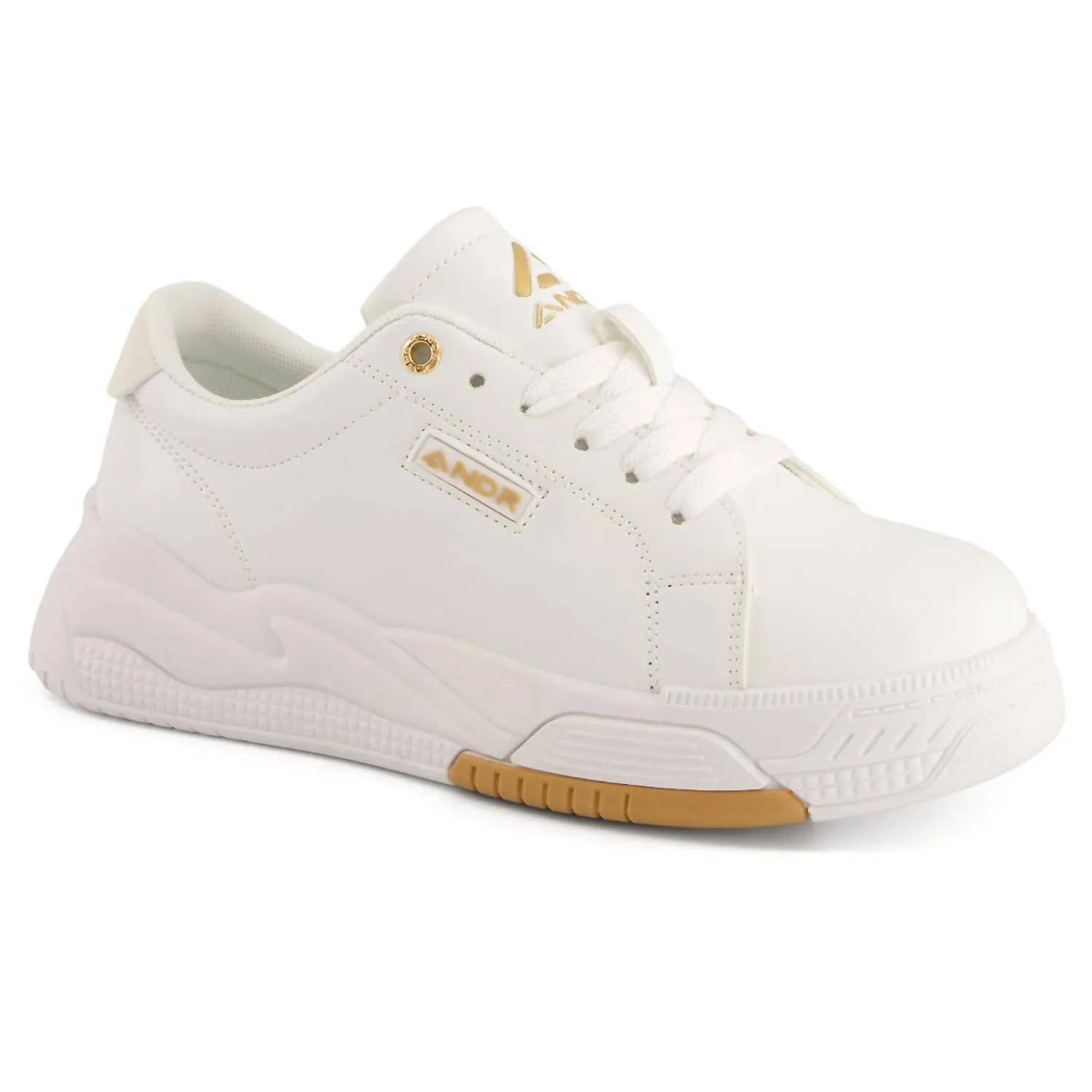 Women's Casual Sneakers With Golden Accent In White