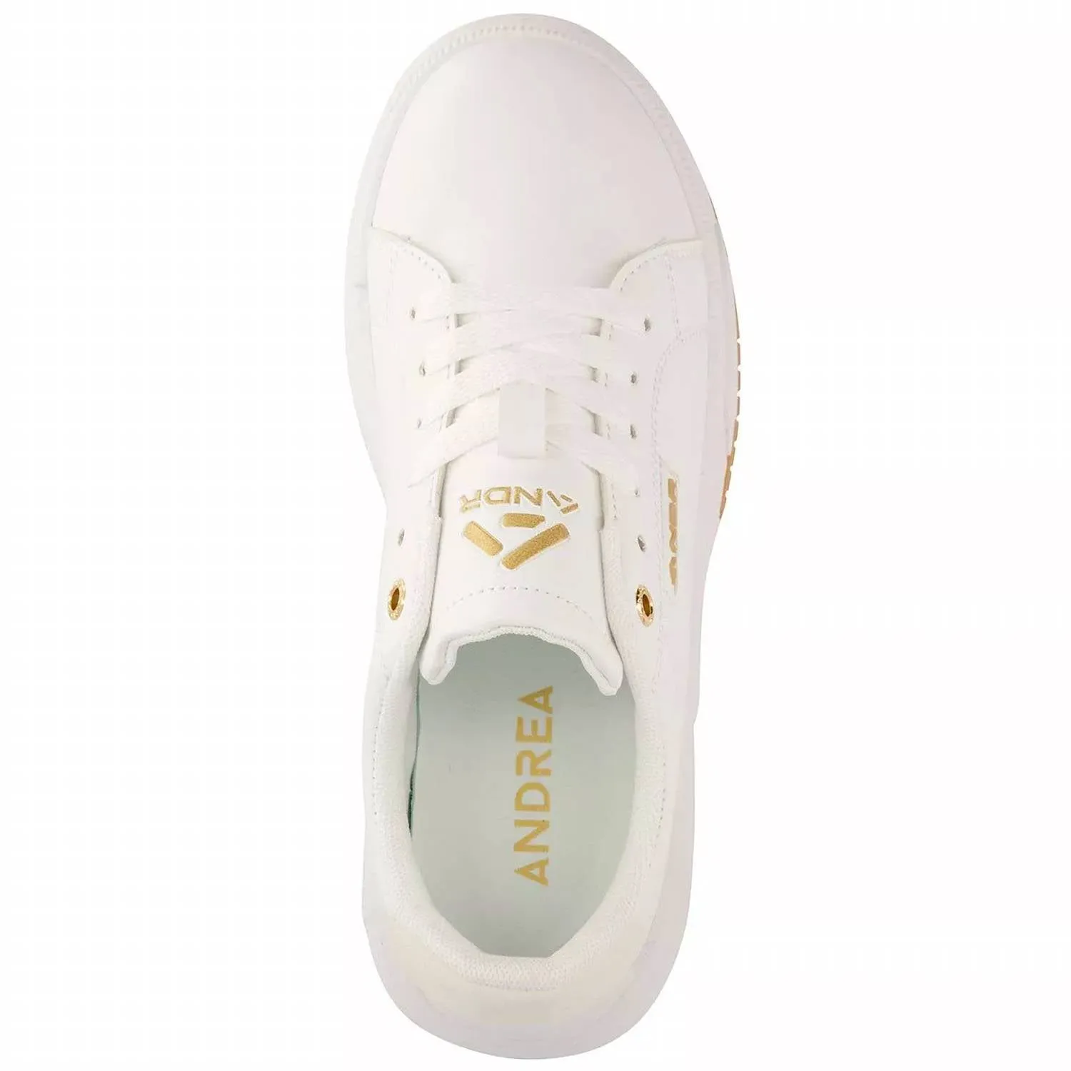 Women's Casual Sneakers With Golden Accent In White