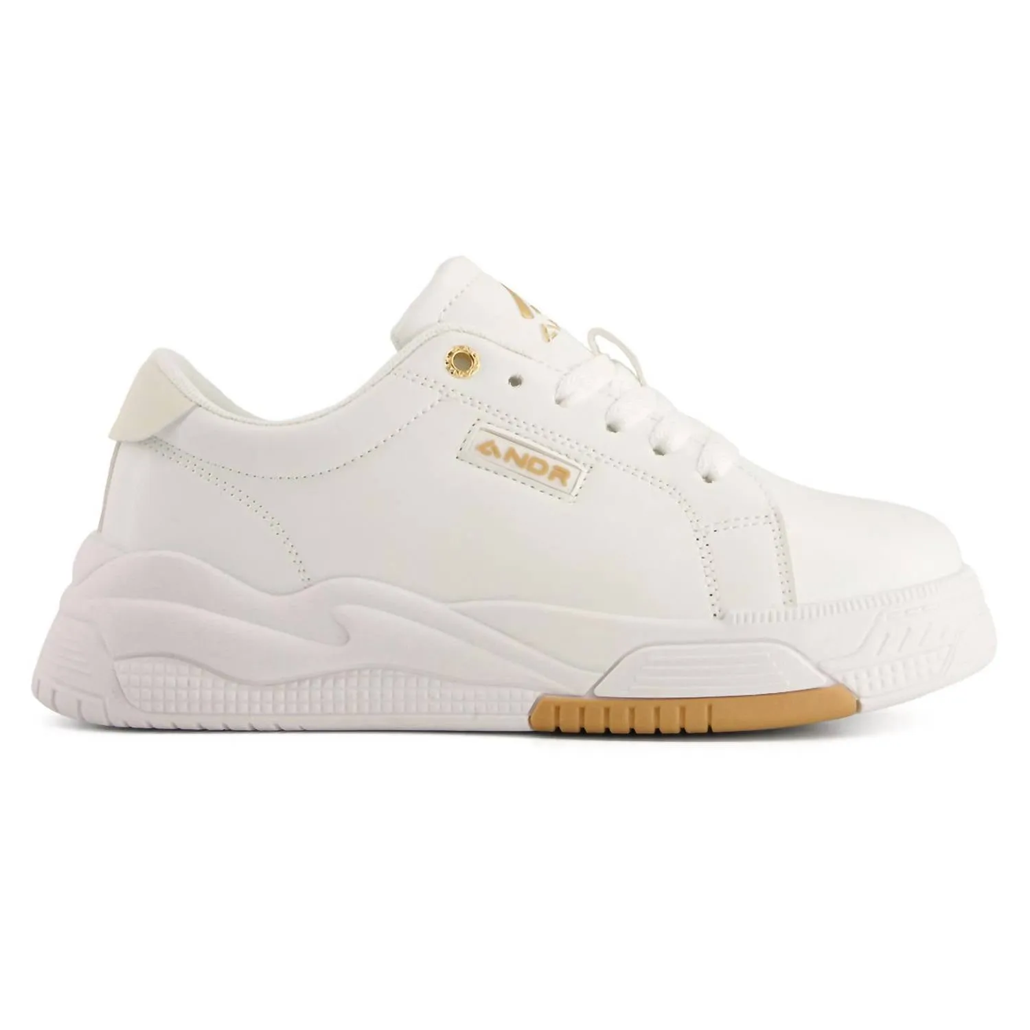 Women's Casual Sneakers With Golden Accent In White