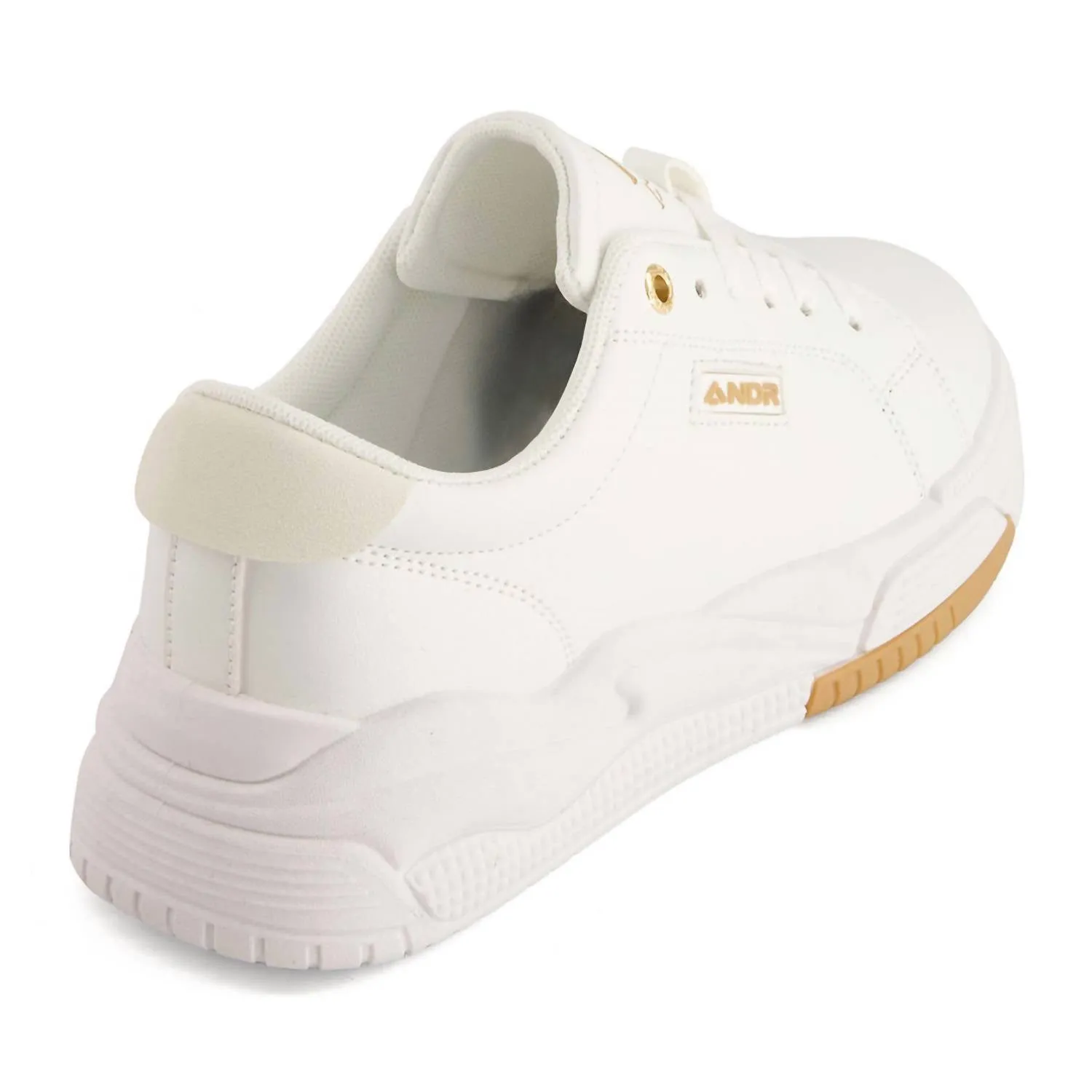 Women's Casual Sneakers With Golden Accent In White