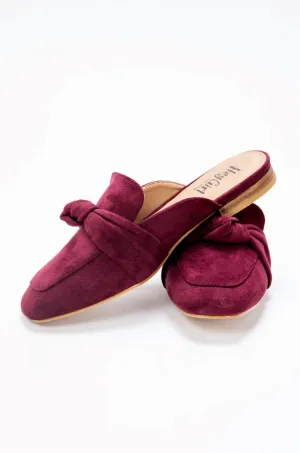 Women's Faux Suede Flats With Bow In Burgundy