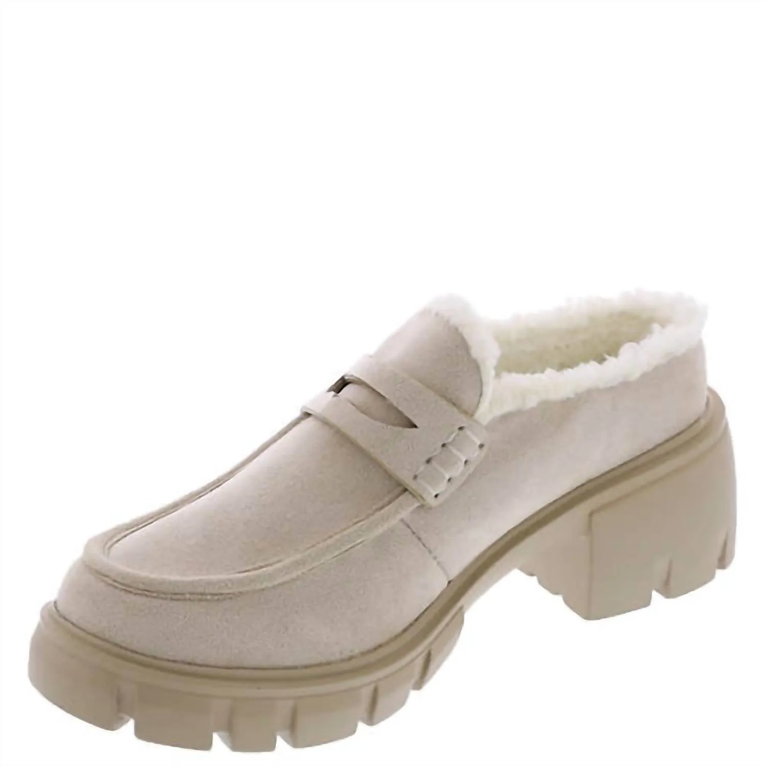 Women's Fluff Loafer Mules In Beige
