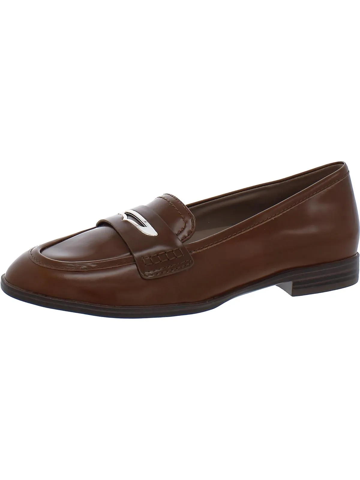 Womens Leather Block Heel Loafers