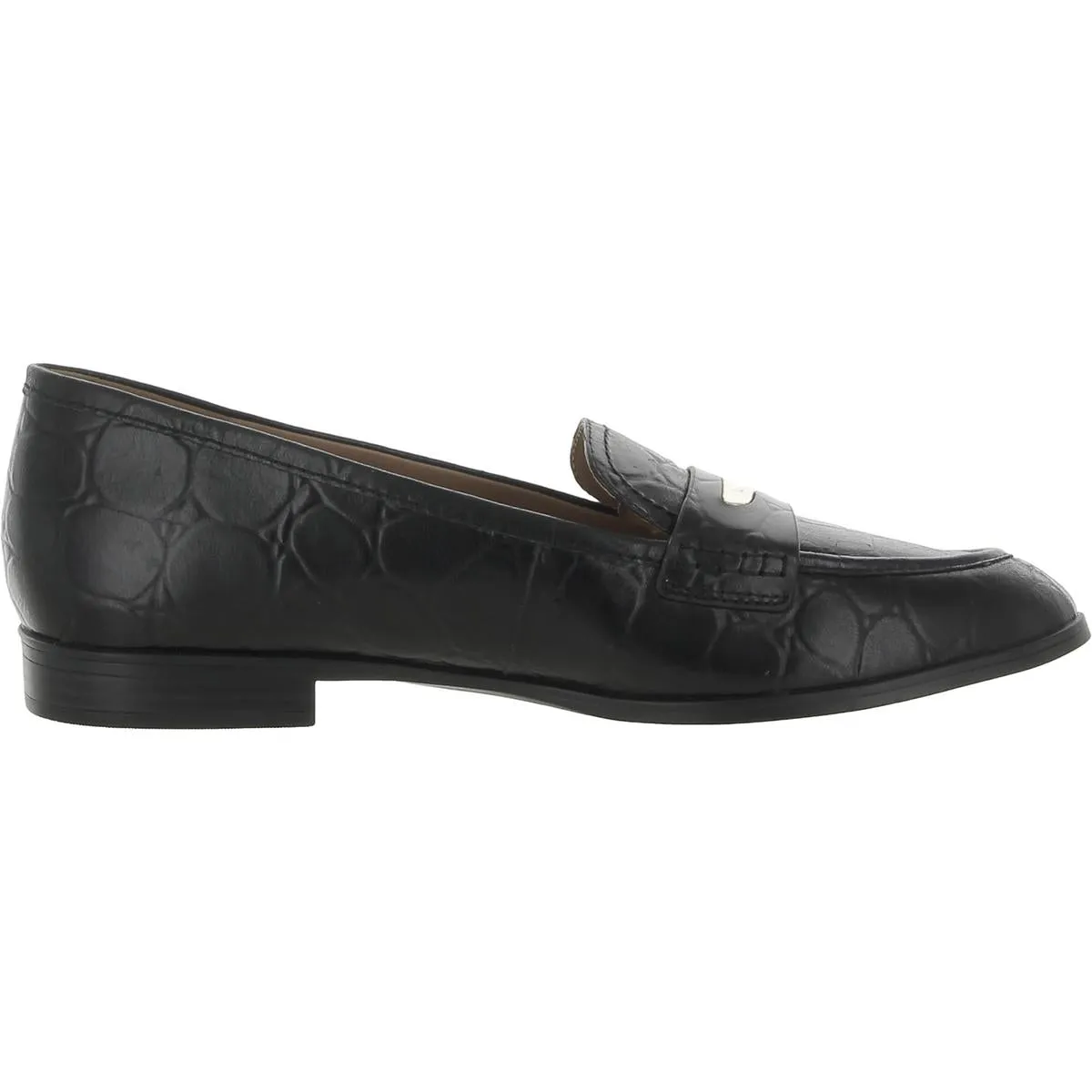 Womens Leather Block Heel Loafers