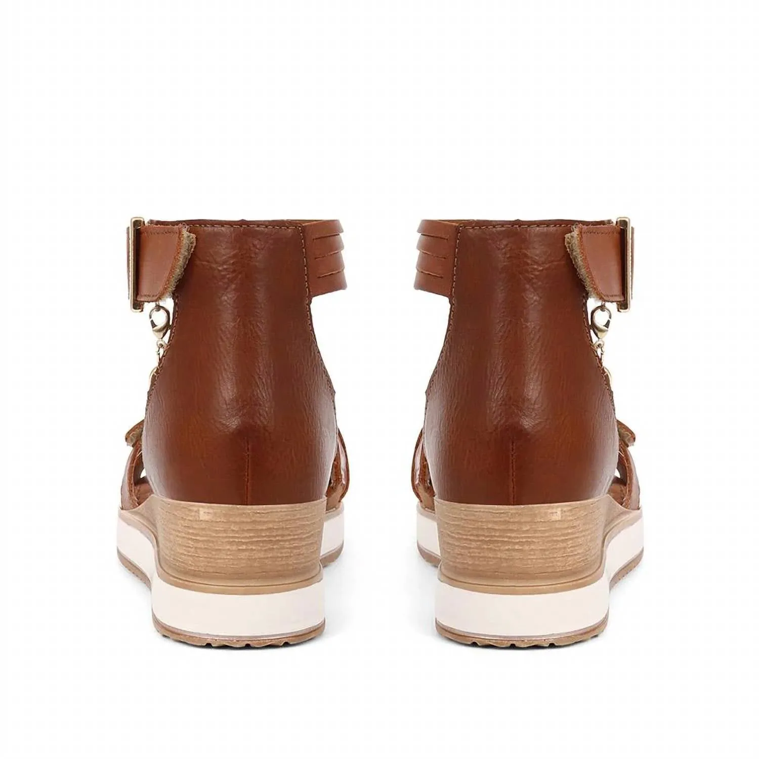 Women's Leather Wedge Sandals In Muscat