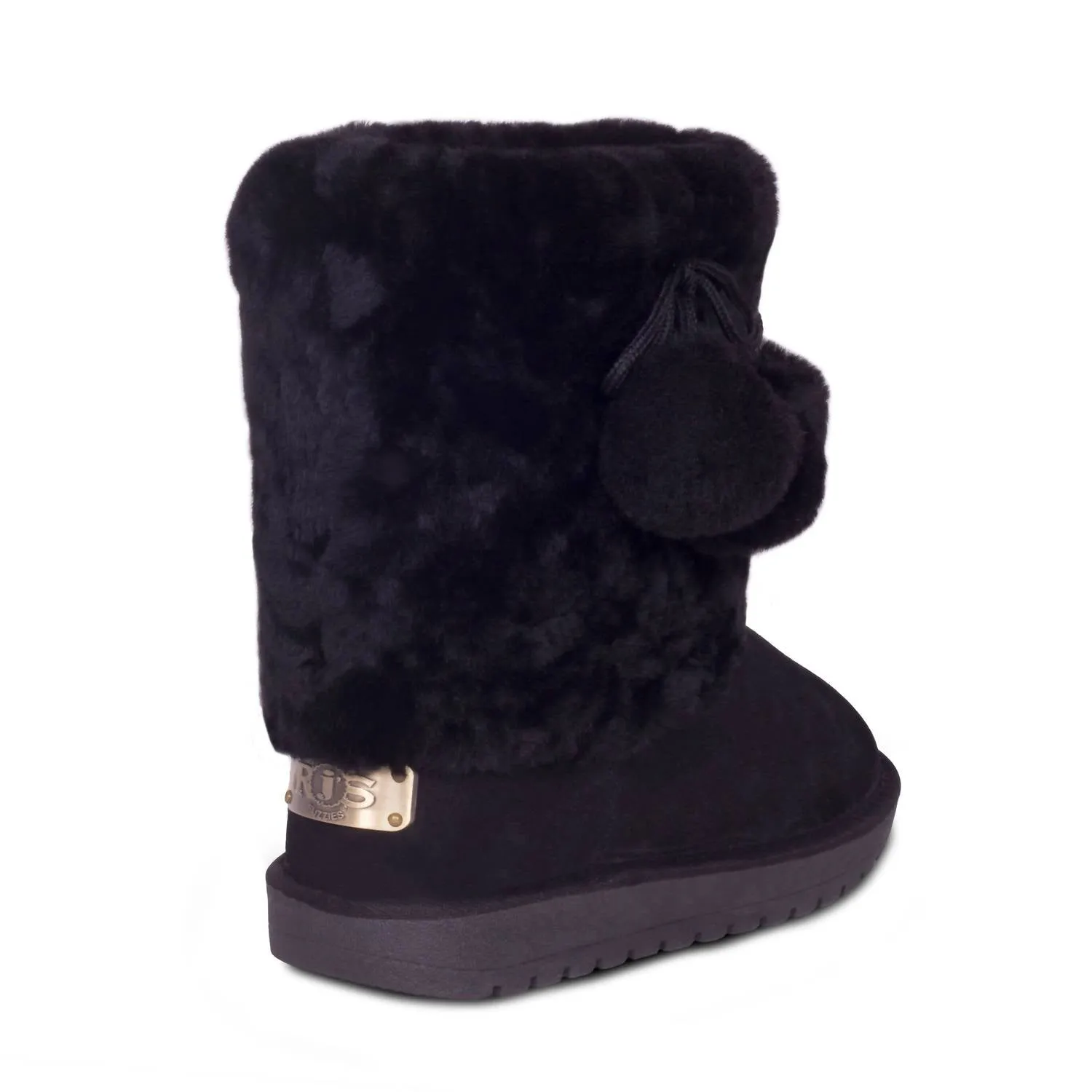Women's Pom Pom Sheepskin Boots In Black