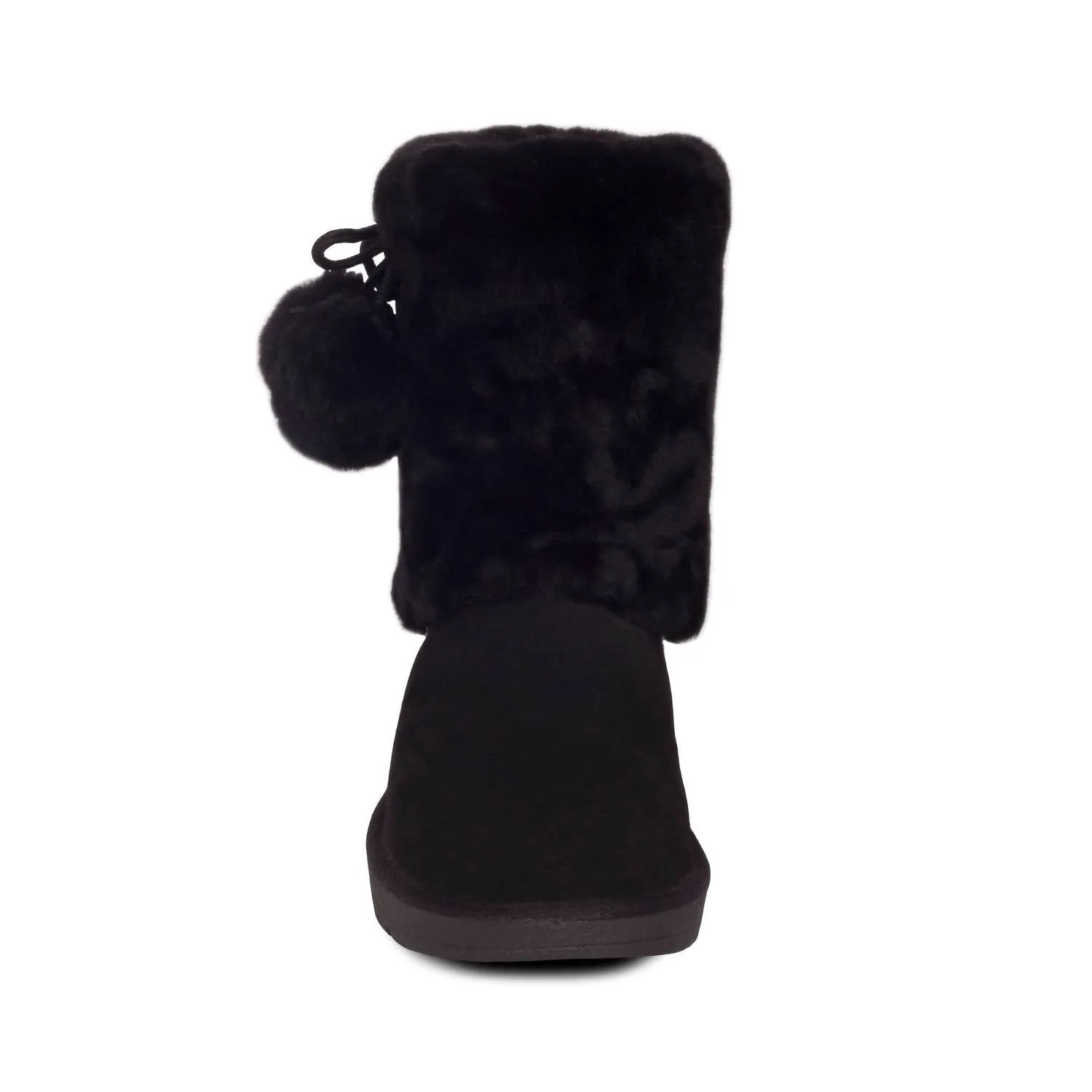 Women's Pom Pom Sheepskin Boots In Black